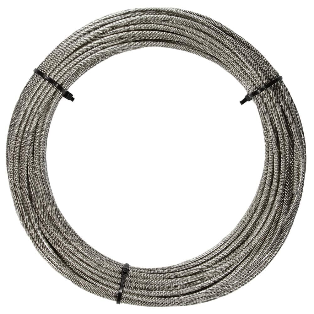 50 meters, stainless steel, wire rope 7x7, diameter: 1.5 mm, medium soft, PVC sheathed, transparent, stainless steel, A4 steel rope