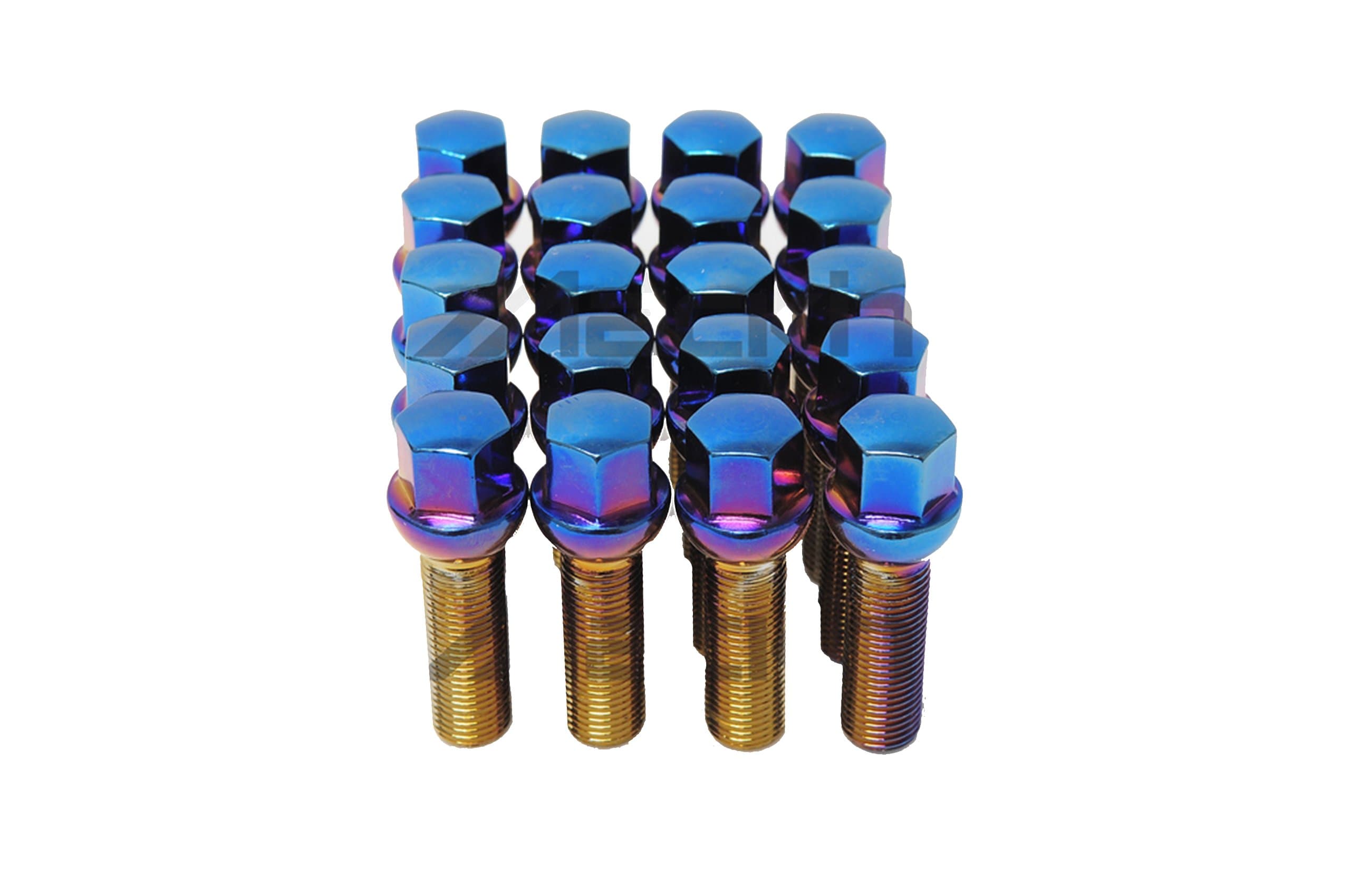 Mevius40611UN Blue Neon 14mm x 1.5" x 27mm Thread Size Ball Seat Lug Bolt, (Set of 20)