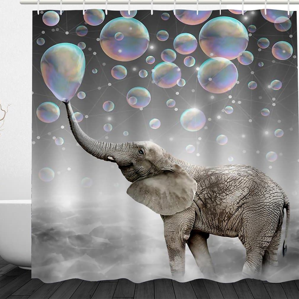 Jenave Elephant Spit Bubbles Shower Curtain Decor, Fabric Bathroom Set with Hooks, 60W x 72H Inches¡­