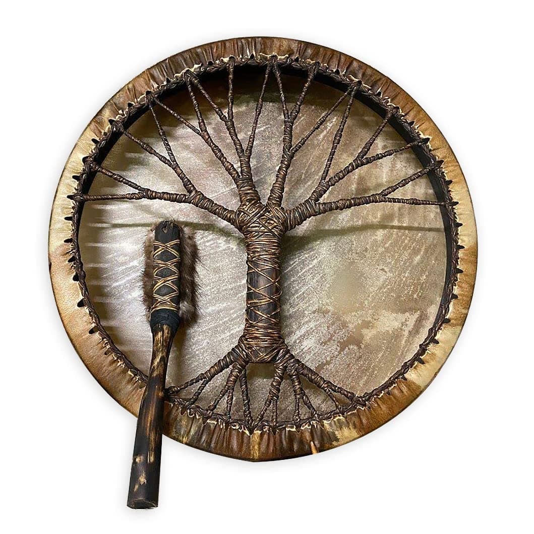 Shaman Drum, Tree of Life Decoration Design, Handmade Shamanic Drum, Symbol of the Siberian Drum Spirit Music,Leather + Wood, QNQA-4