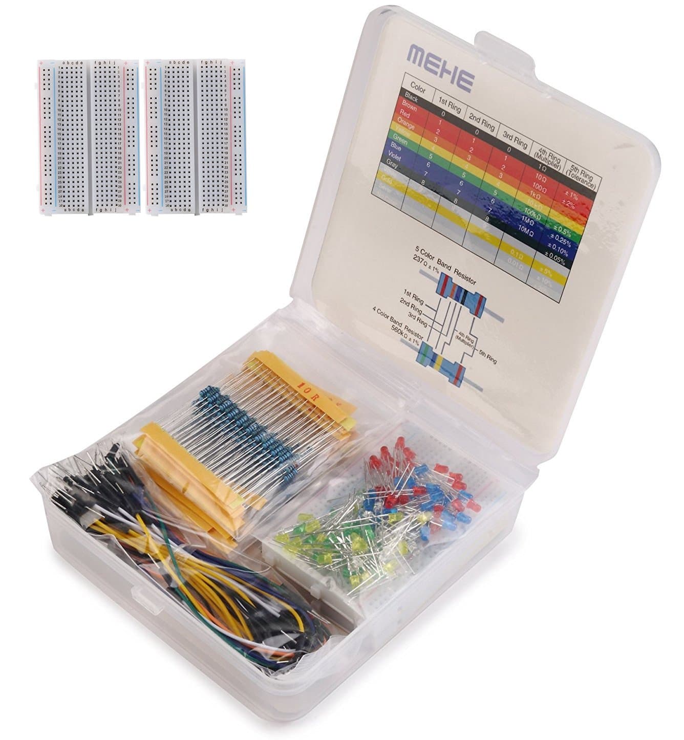 MEHE Basic Starter Kit, Values Resistor Kit Assortment 4 in 1 Electronics Components,Breadboard,Color LED,Jumper Wires for Arduino,Raspberry Pi