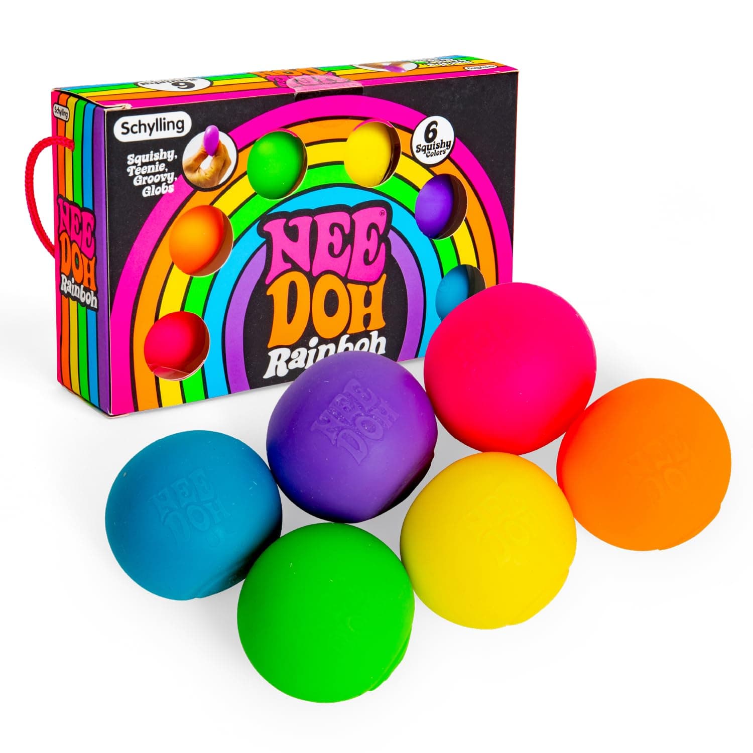 Schylling NeeDoh Rainboh Teenie - Sensory Squeeze Toy - Contains 6 Mini Groovy Globs - 1.5" Wide - Multicolored