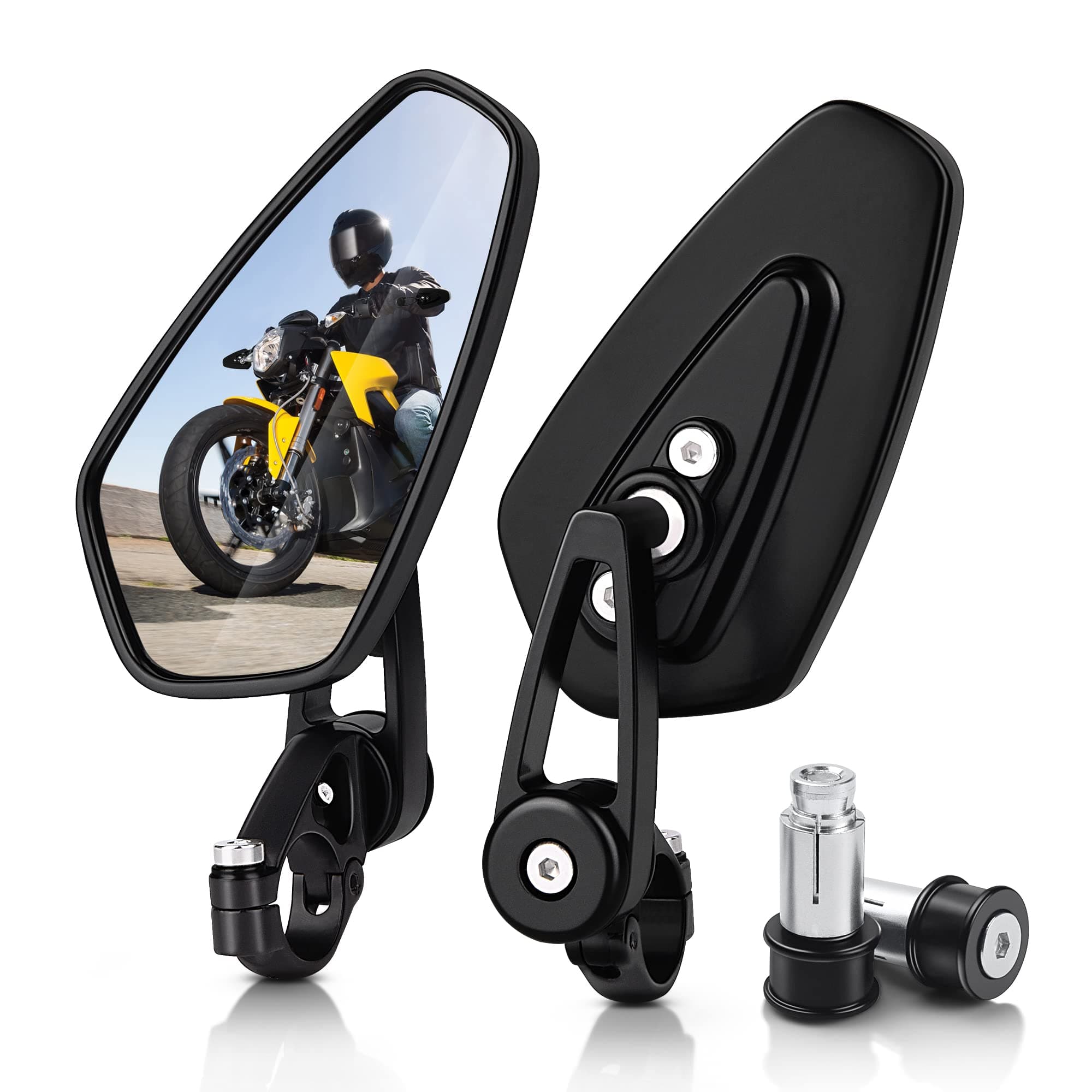 MICTUNING Universal Motorcycle Mirrors - Bar End Rear View Mirrors for ATV Scooter Cruiser