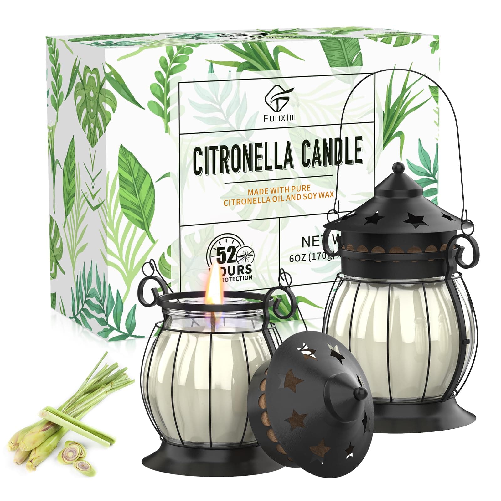 Citronella Candles Outdoor, 2 x 6oz Scented Candles with Vintage Metal Lantern Holder, Natural Citronella Soy Wax Candles, Lemongrass Candles for Patio, Garden, and Camping - Gifts for Women
