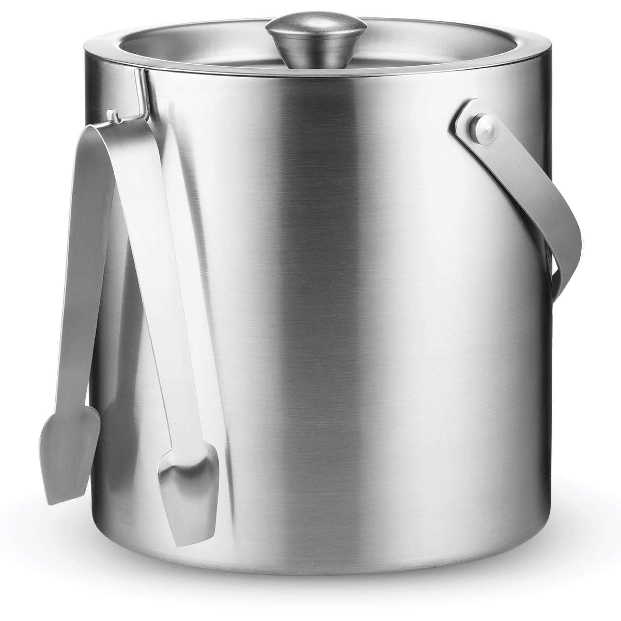 Double-Wall Stainless Steel Insulated Ice Bucket with Lid & Ice Tong [3 Liter] Included Strainer Keeps Ice Cold & Dry, Carry Leather Handle, Home Bar, Chilling Beer, Champagne, Wine Bottle