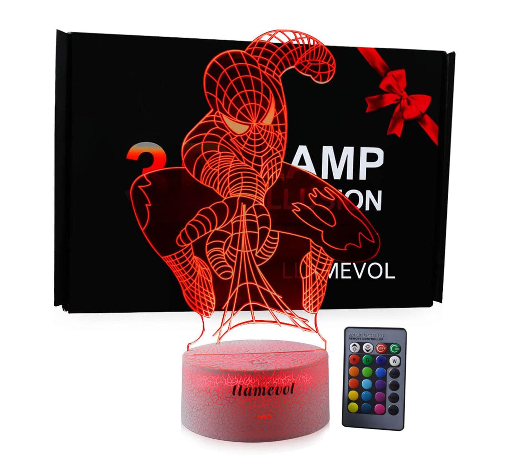 Spiderman Toys Kids Night Light Superhero Christmas Gift Birthday 3D Illusion Lamp for Kid Girl Boy Web Shooter 7 Color Remote Control