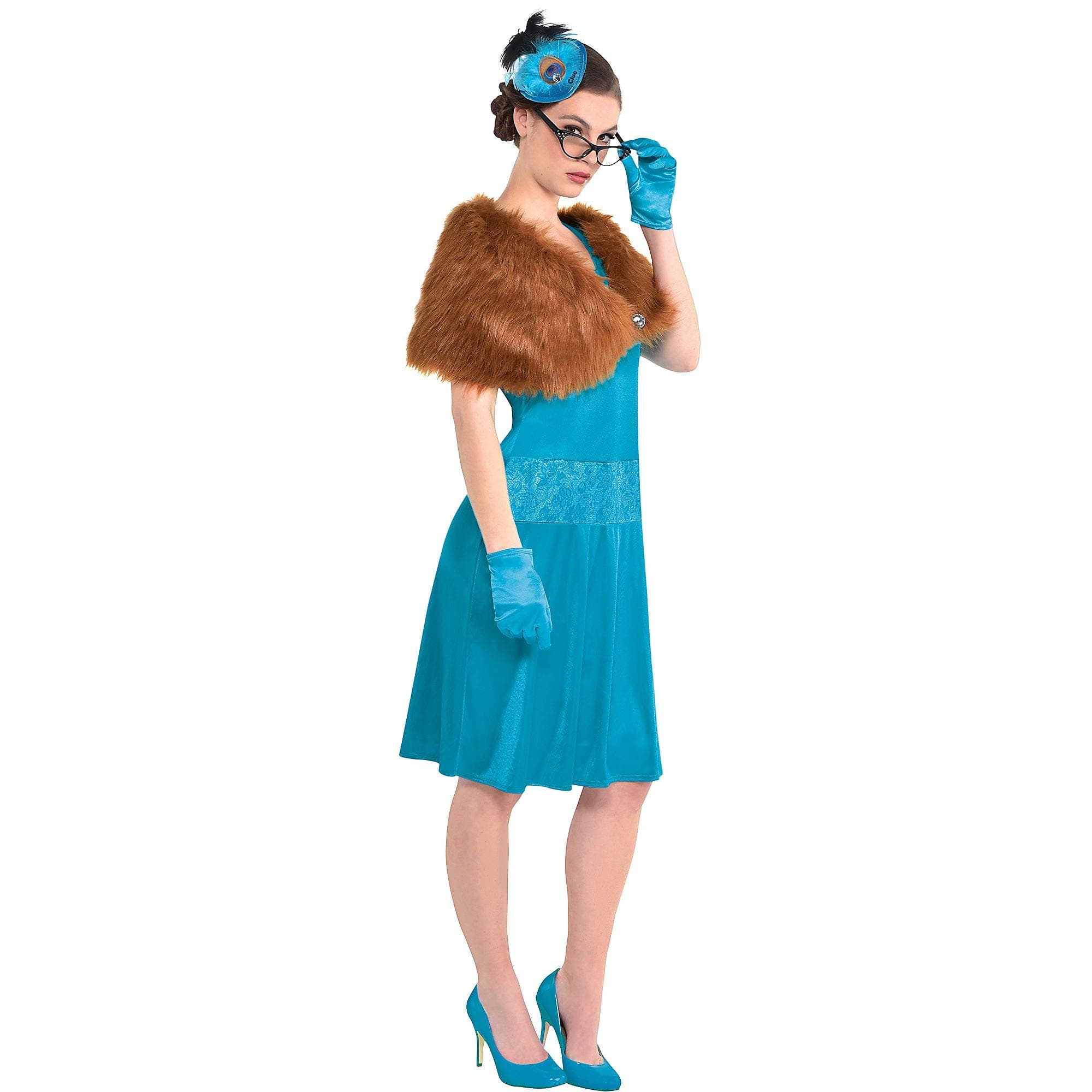 Party City Mrs. Peacock Costume for Adults, Clue, Standard Size, Includes a Dress, Shawl, Feather Fascinator, and Gloves