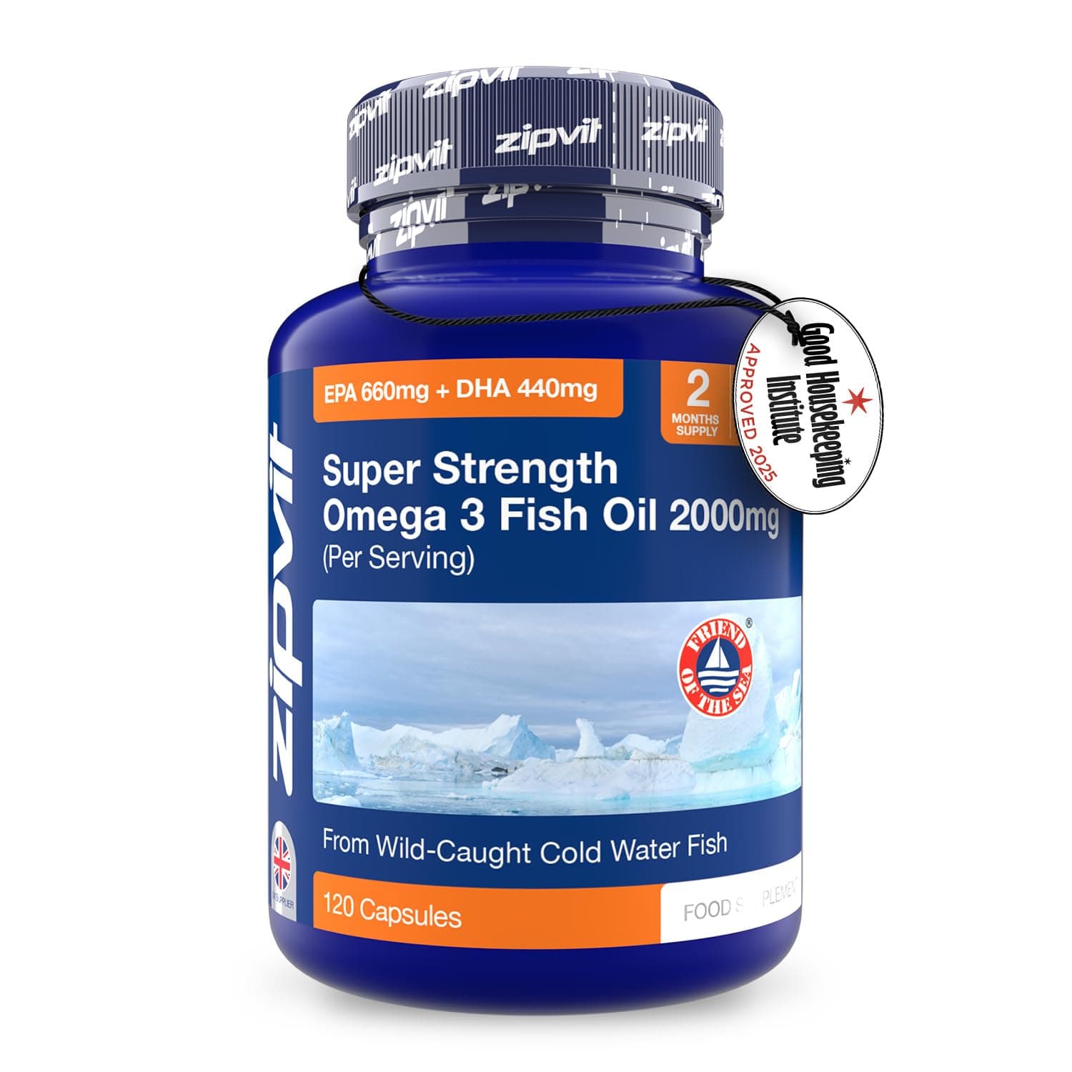Zipvit Omega 3 Fish Oil 2000mg, EPA 660mg DHA 440mg, Wild-Caught, Cold Water Fish, Supports Heart, Brain & Vision, 120 Softgels, 2 Months Supply
