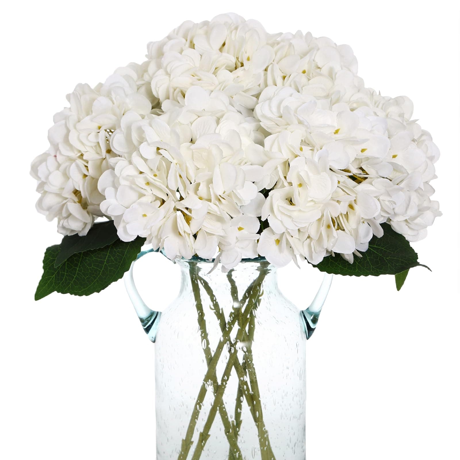 Kimura's Cabin (White) - Fake White Flowers Artificial Silk Hydrangea Flowers Bouquets Faux Hydrangea Stems 3Pcs for Home Table Centrepieces Wedding Party Decoration (White)