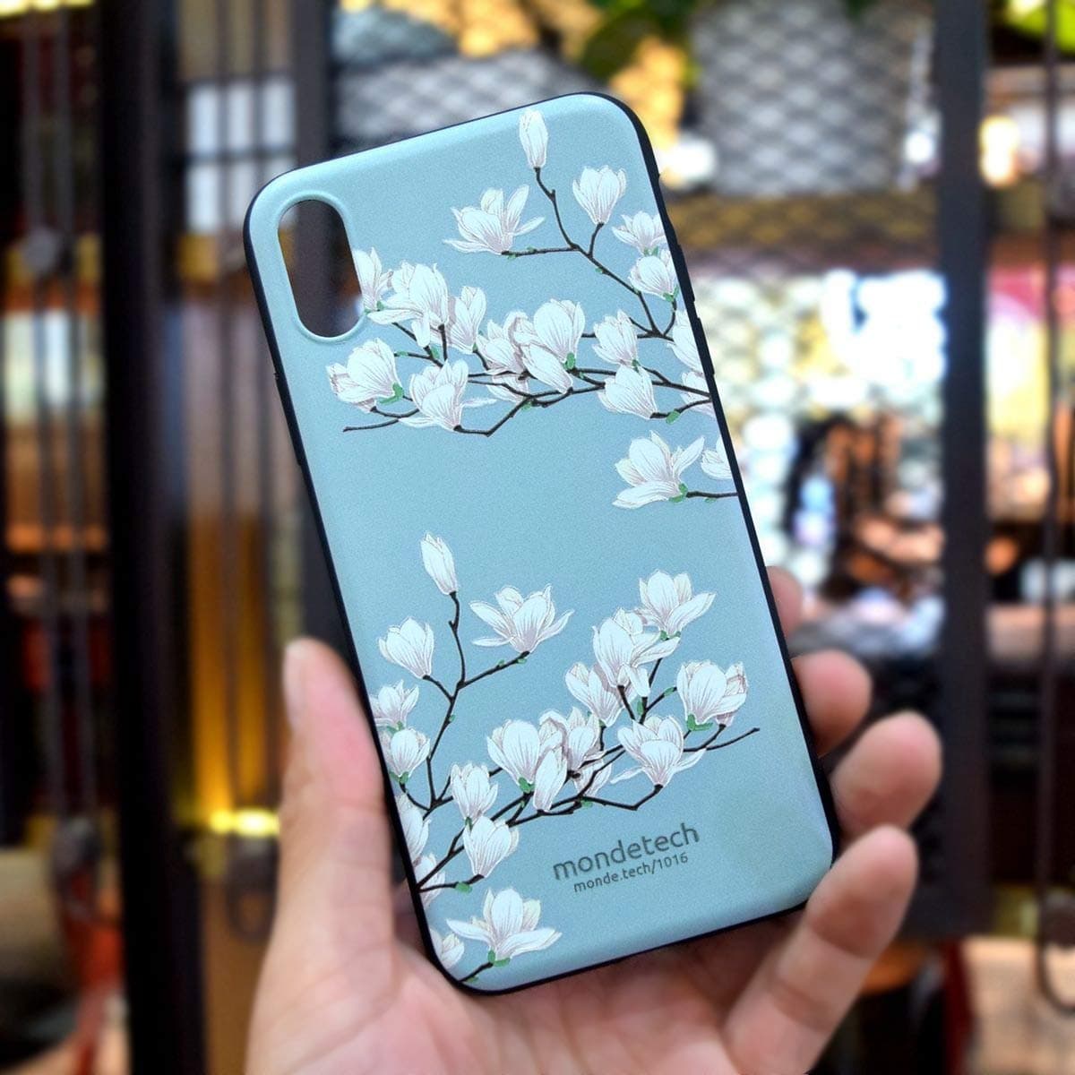 mondetech iPhone Xs Case, iPhone X Case, Retro Floral White Magnolia Flower Thin Soft Silicone TPU 3D Relief Painting Bumper Protective Case for Apple iPhone Xs and Apple iPhone X