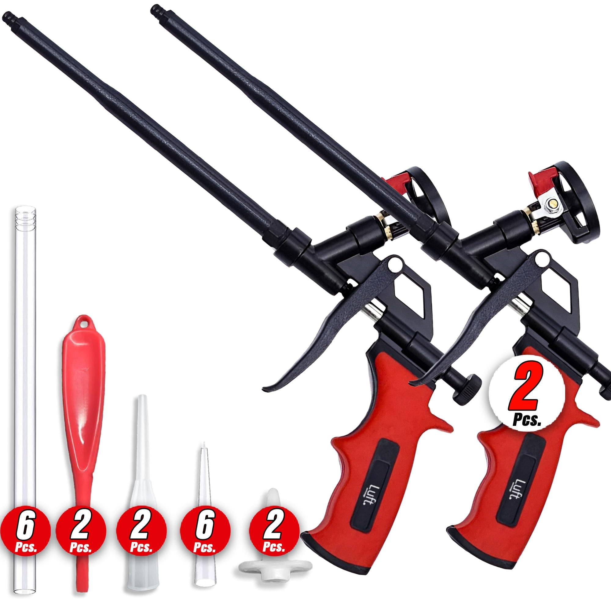 Luft Professional Expanding Foam Spray Gun (2 Insulation Guns + 9 Extenders) PU Insulating Applicator Heavy Duty Metal Body Dispensing Foam Gun Suitable for Caulking, Filling, Sealing (2 Pack)