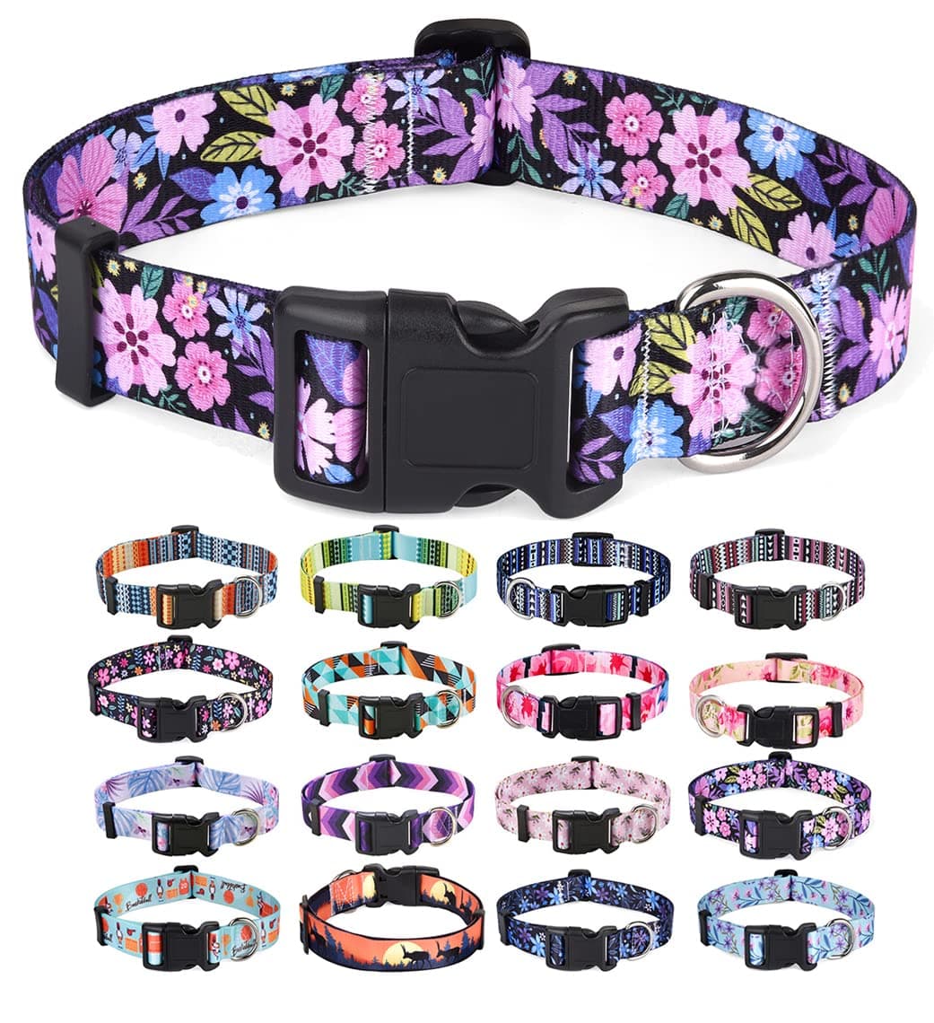 Dog Collar for Small Dogs, Cute Small Medium Large Dog Pet Collar, with Floral Patterns, Soft Adjustable for Boy Girl Female Male Puppy Dog Collar(Floral Pink,S)