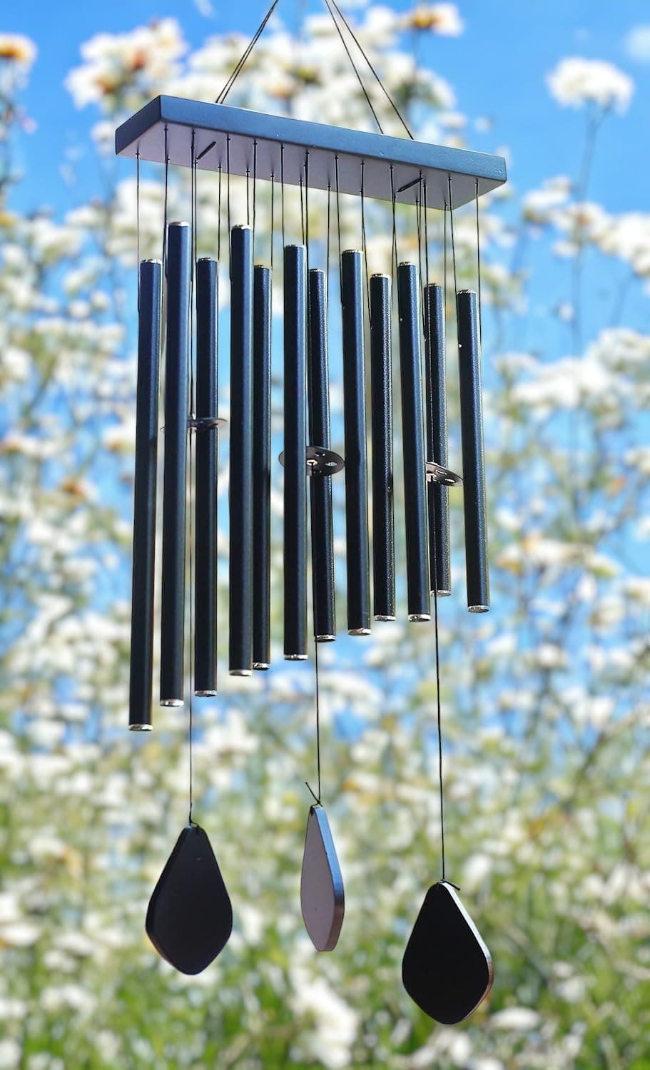 Paradigm Pictures Black 12 Pipe Wind Chime- Balcony Decor Items (Pure Black)