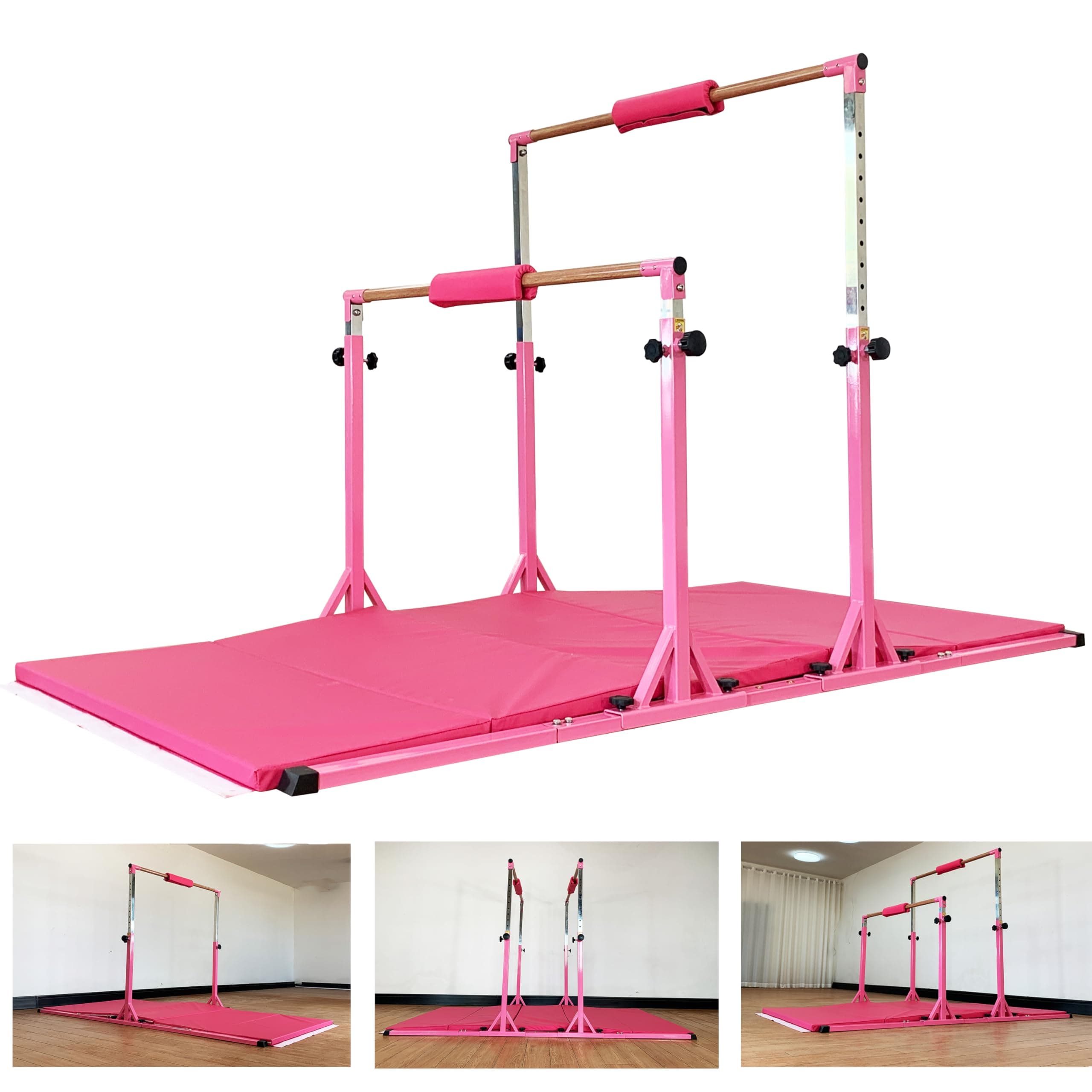 MARFULA Gymnastics Double Horizontal Bars 3Play Parallel Bars Uneven Bars Gymnastics Training Kip Bar with 304 Stainless Steel Regulating Arms & Fiberglass Rail for Indoor Outdoor Home Club Use