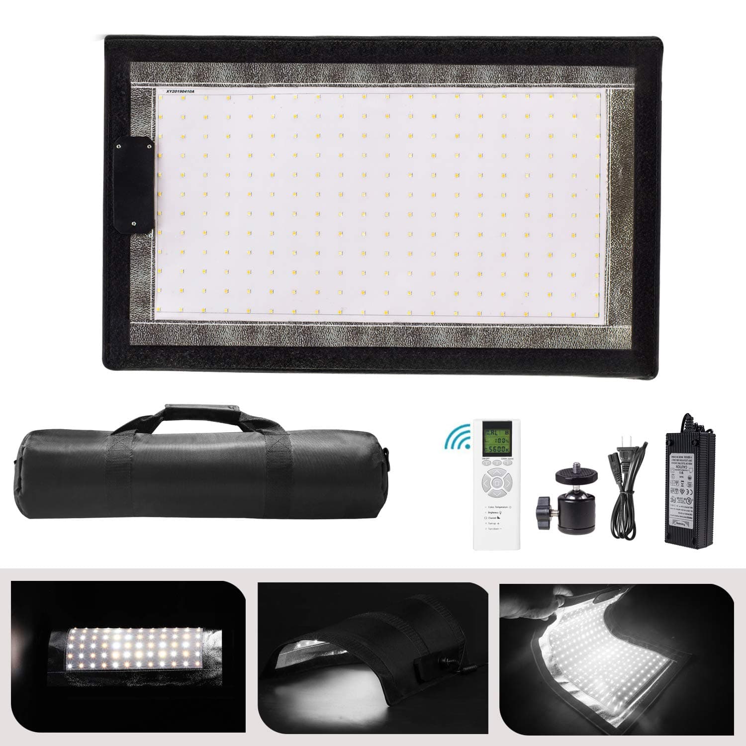 WELLMAKING 100W Rollable LED Video Light Panel Mat with 240 Bi-Color (3200-5600K) Light Beads, CRI97+,11000LM with 2.4G Remote Control, for Video Light for Studio, YouTube,Video Shooting Photography