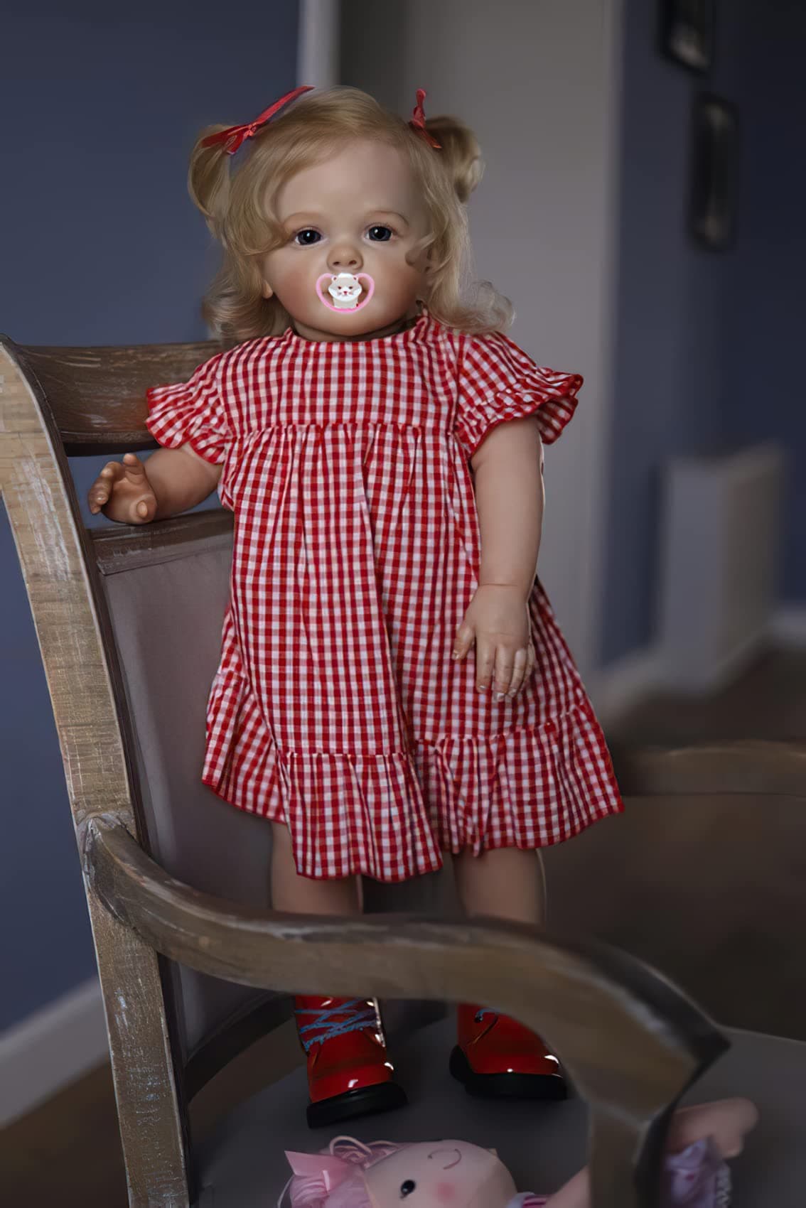TERABITHIA 24 Inches 60CM Sweet Face Real Baby Size Rooted Blond Curly Hair Lifelike Reborn Baby Doll with Soft Cloth Body Realistic Newborn Toddler Girl Dolls That Look Real and Feel Real