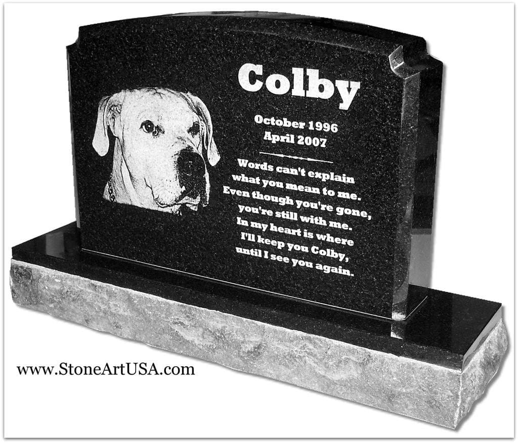 StoneArtUSA Personalized Mini Monument by Eric Custom Engraved Granite Pet Memorial Marker Gravestone Garden Stone Markers Memorials Laser Etched w/Photo Dog Cat Horse Pets CC01