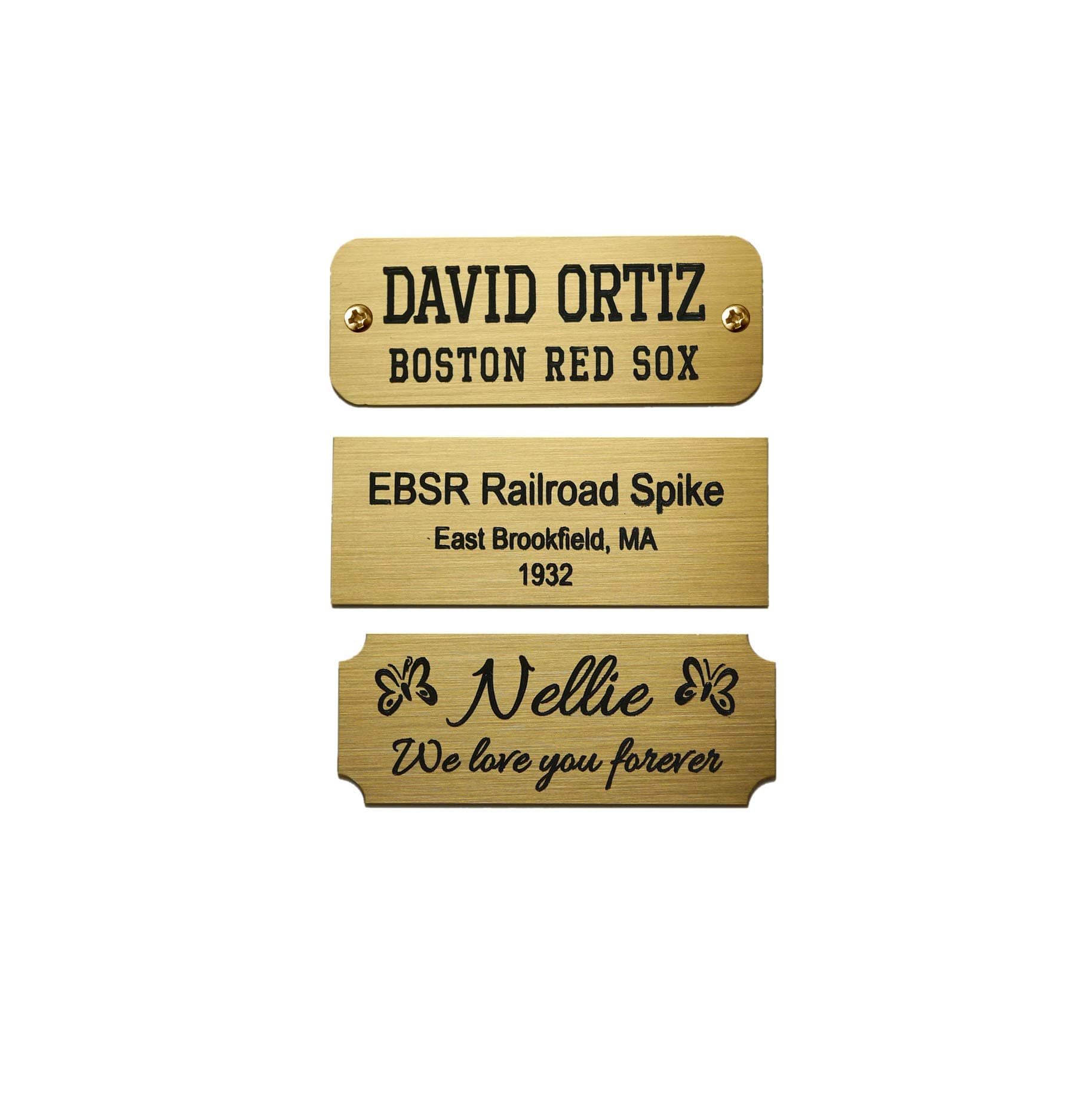 Engraved Plate, Custom Personalized, Brushed Gold Solid Brass Picture Frame Plaque Name Label Art Tag for Frame, with adhesive backing or screws - Indoor use only, Made in USA, Size: 2" W x 3/4" H