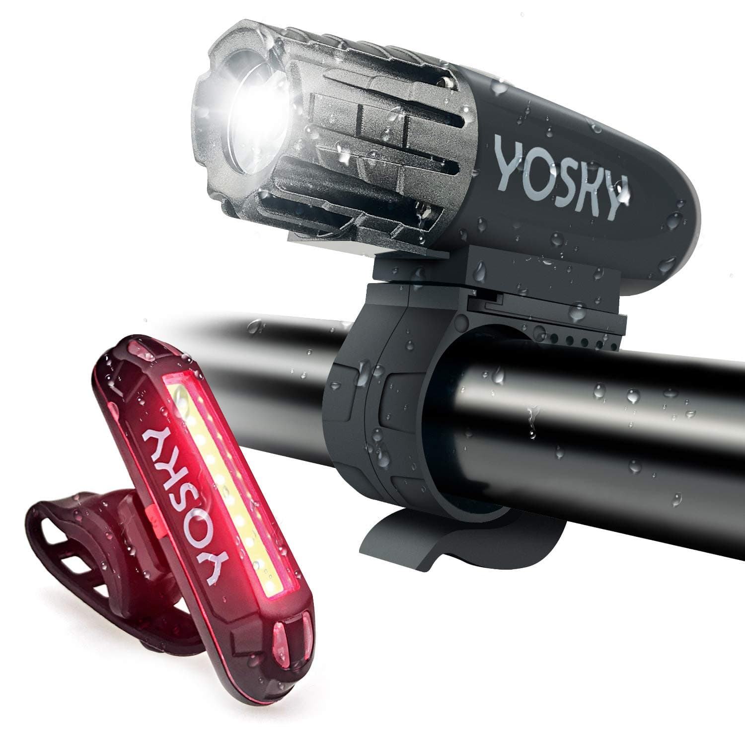 YOSKY USB Rechargeable Bike Light Set - 350 Lumens Powerful LED Bicycle Headlight and Taillight- Super Bright Bike Front Light and Rear Light for Safe Night Riding