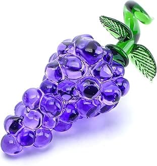 Handmade Glass Purple Grape Figurine Collectibles Crystal Fruit Ornament Decoration Art Glass Grape Miniature for Home Office Birthday for Mum