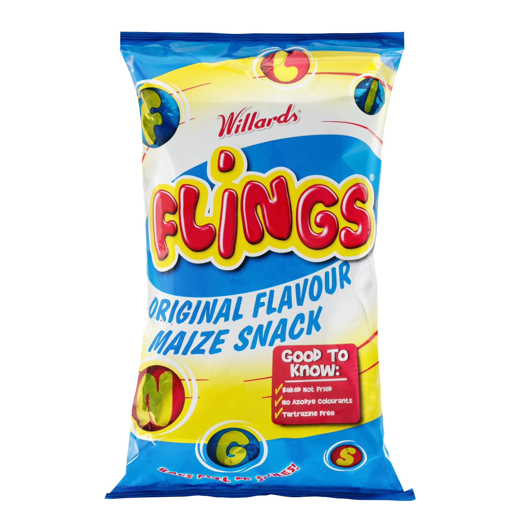 Willards Flings Maize Snack, South African Food Snacks Bulk, Original Flavour, 150g (Pack of 4)