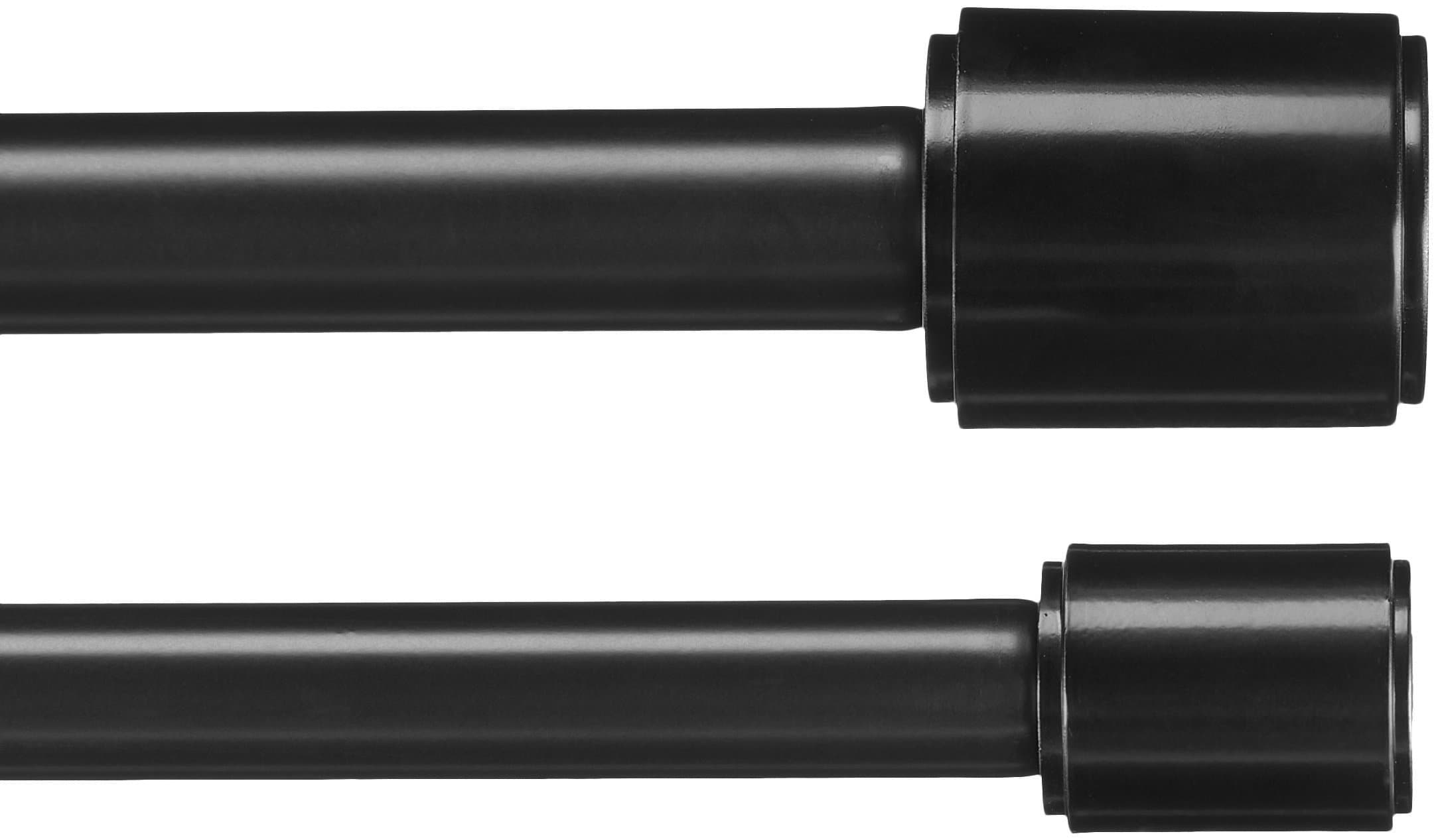 amazon basics 1'W Double Extendable Tension Curtain Rods with Cap Finials Set, 36' to 72', Black, Metal
