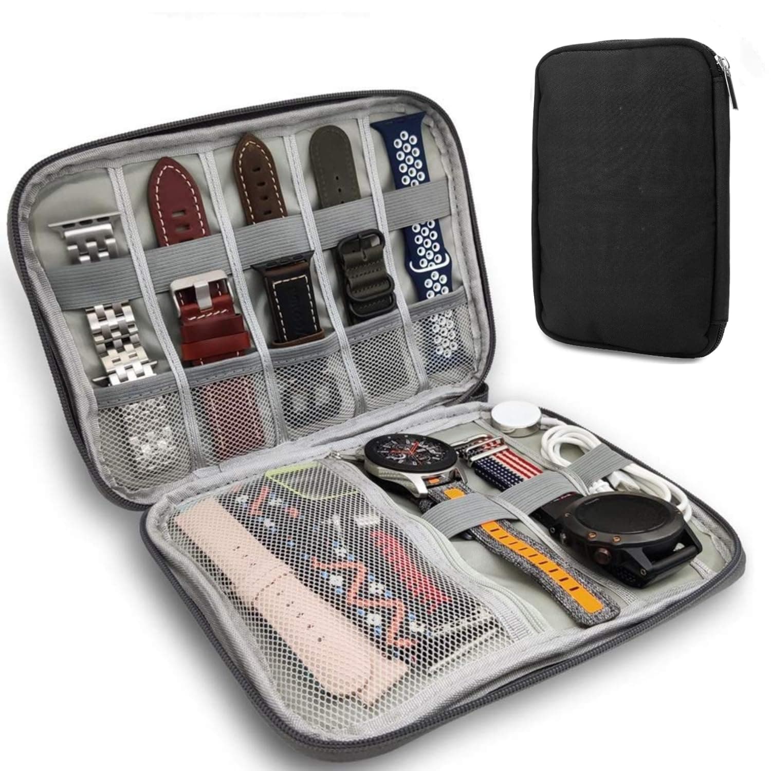 Watch Band Storage Case, portable Travel Organizer Bag for Watch Bands Compatible with Apple Watch Strap, Garmin Watch Strap, Samsung Watch Strap(black)