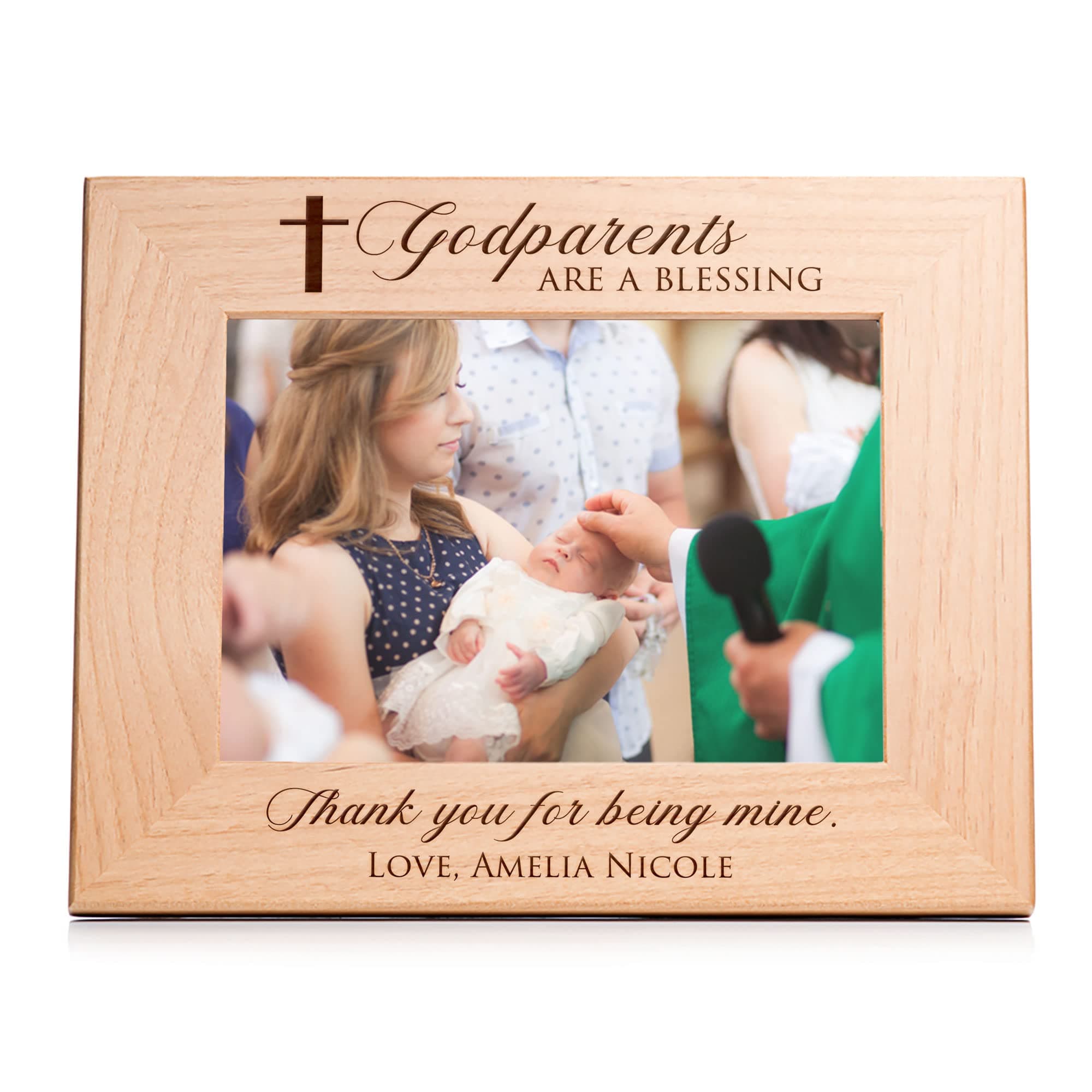 Lifetime Creations Personalized Godparent Picture Frame: Customized Godparents Proposal Gift, Engraved Wood Godparent Frame, Padrinos de Bautizo Propuesta (Holds 5x7 Inch Landscape Photo)
