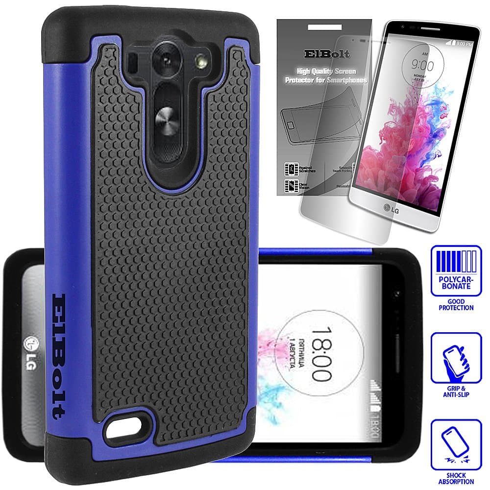 ElBolt LG G3 Vigor / G3 Mini / G3 Beat/ G3s D725 D722 Case - 2 in 1 Bundle Silicon Dual Layer Armor Protective Case Cover Skin -Blue with Free ElBolt Certified Premium Screen Protector by ElBolt TM