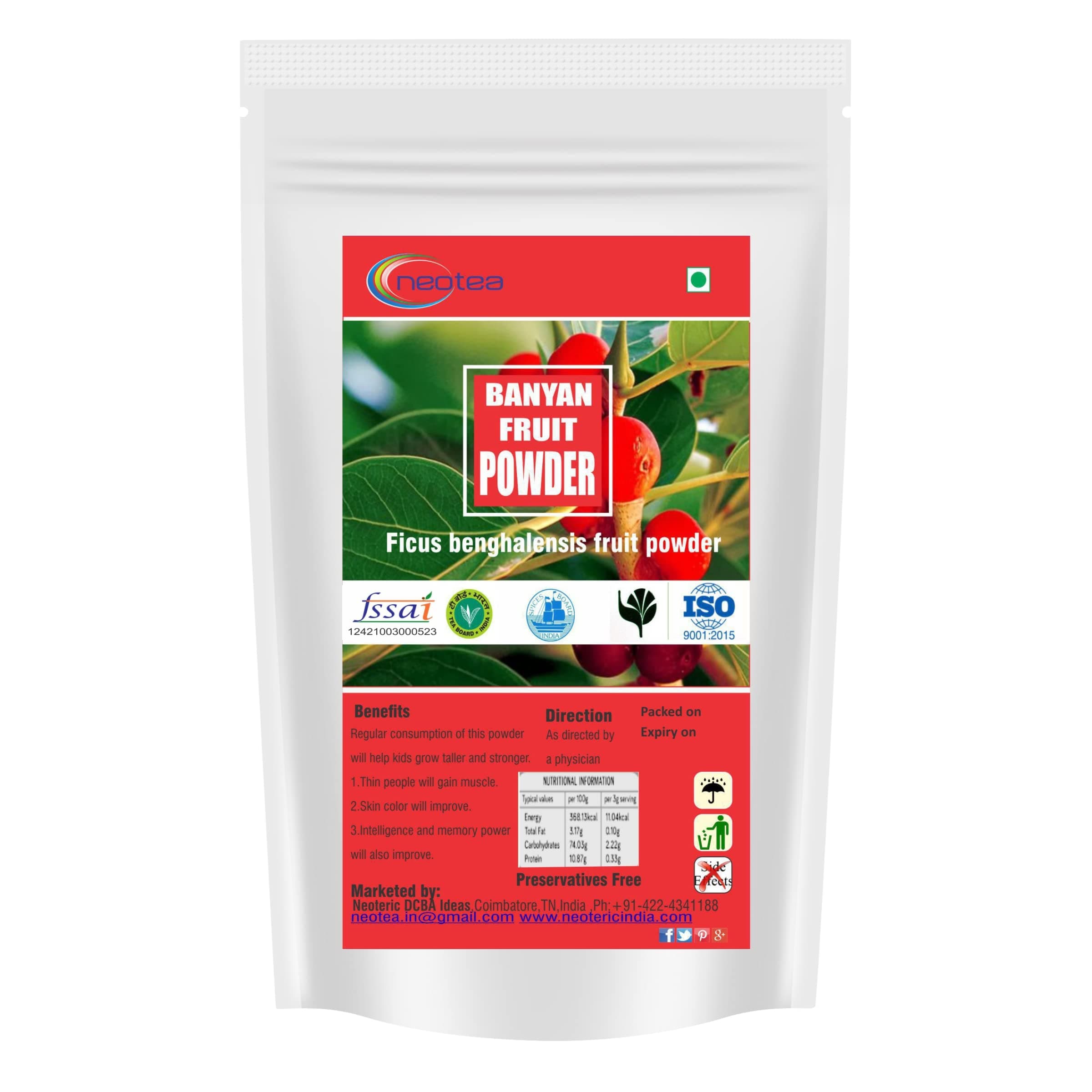 Neotea Banyan Fruit Powder | Aalam Pazham | Bargad Fruit | Indian Fig | Marri Udala Pallu | Aal Fruit Powder | Natural Herbal Supplement for Wellness | 100% Pure & Authentic | No Additives (200 GM)