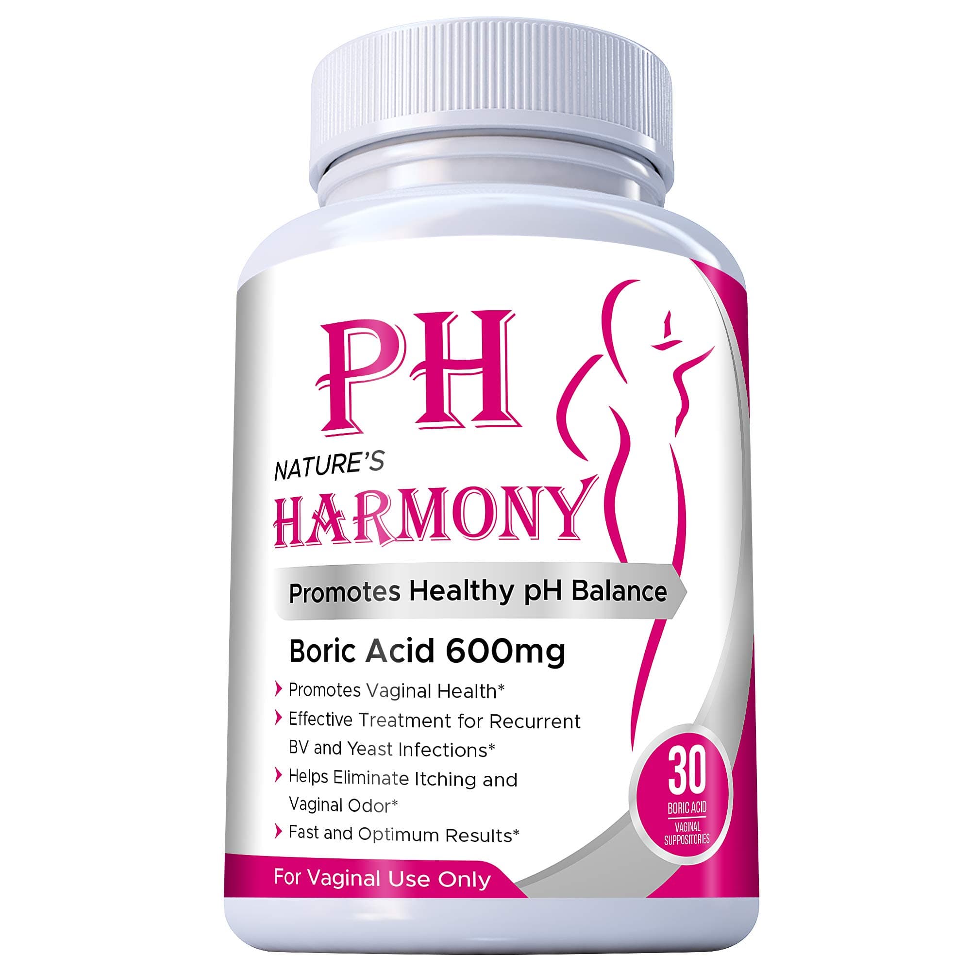 Nature's Harmony Boric Acid Suppositories 30 Count 600 mg 100% Pure Made in USA