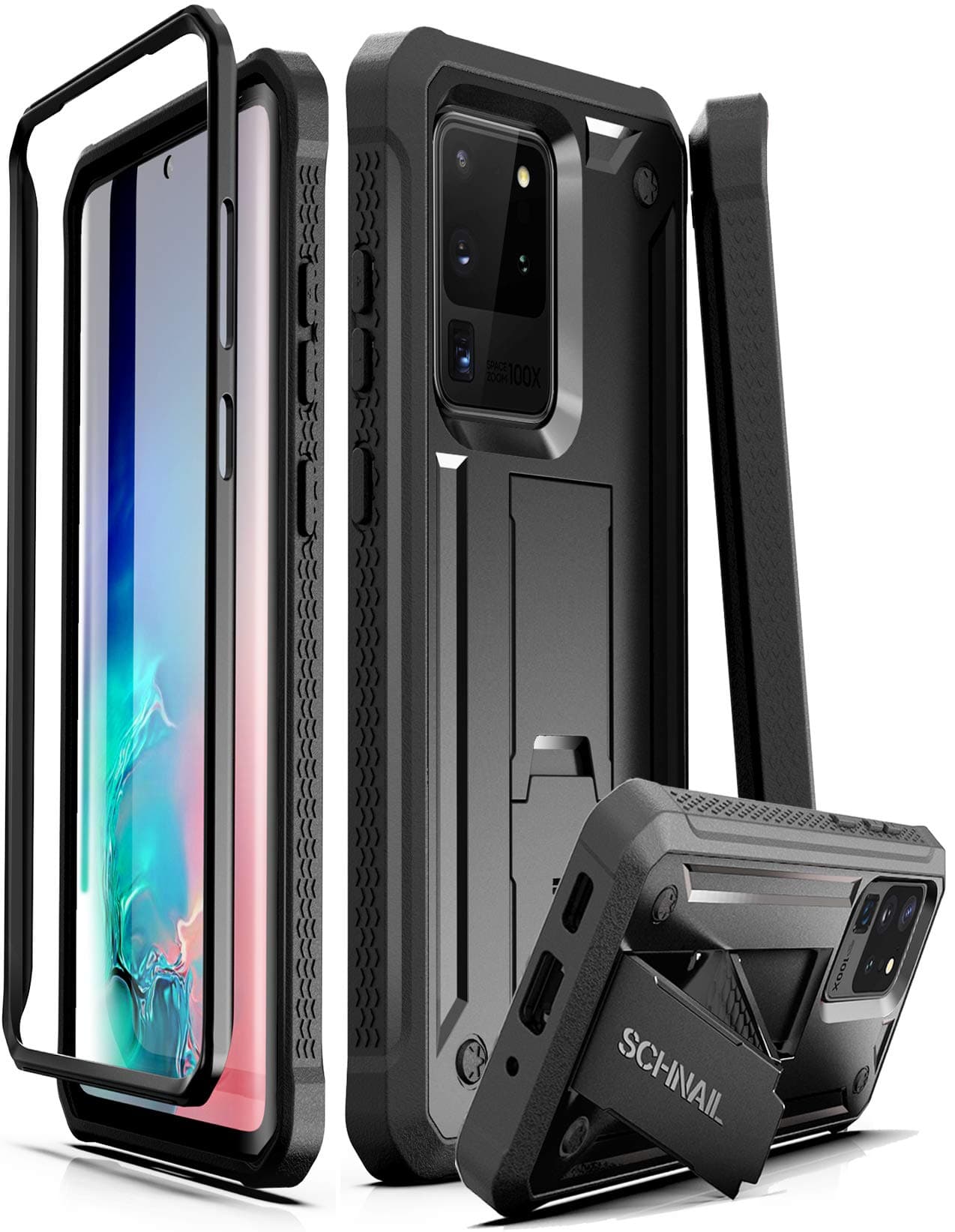 Titan Compatible with Samsung Galaxy S20 Ultra 5G Case, Military Grade Drop Tested Heavy Duty Full Body Protective Case with Kickstand - Black