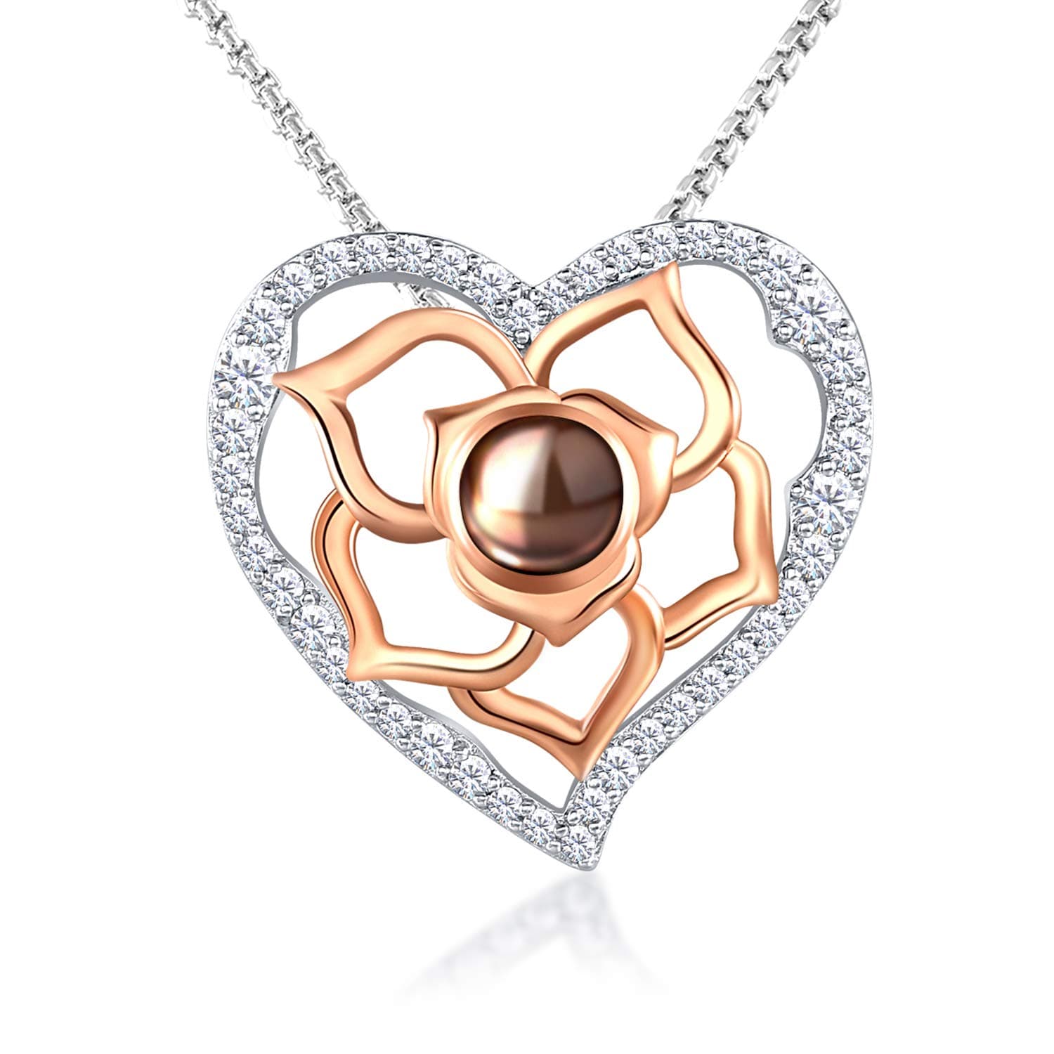 14K Rose Gold Plated Jewelry Set for Women 5A Cubic Zirconia Pendant Necklace and Stud Earrings Set for Mom Girlfriend Gifts for Mother's Day