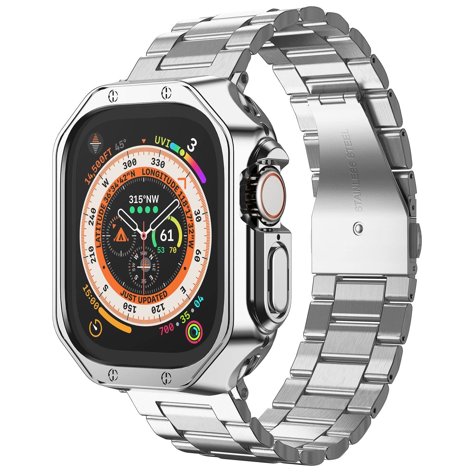 MRYUESG Compatible with Apple Watch Band and Case, Stainless Steel Metal Chain with TPU Cover, Smart-Watch Link Bracelet Strap, Wrist-Band for i-Watch Ultra Ultra2 Series 9 8 7 6 5 4 3 2 1 SE