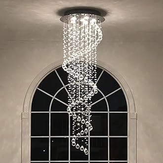 A1A9 Elegant Spiral Crystal Chandelier, Clear K9 Crystal Raindrop LED Ceiling Light, Chrome Flush-Mounted Pendant Light for Living Room, Hallway, Stairs, Foyer, Size: D50 cm, H156 cm