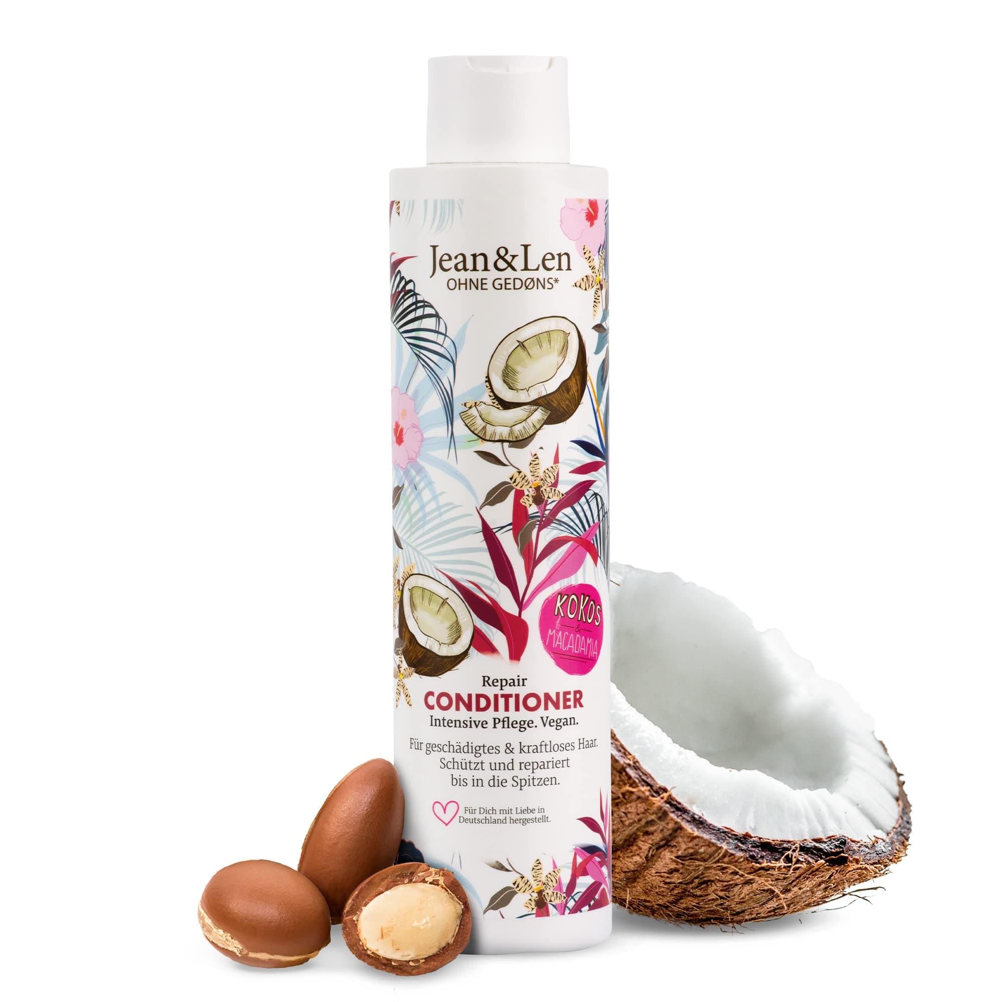 Jean & Len Conditioner Repair Coconut & Macadamia, for Damaged and Weak Hair, Repairs Hair Damage, Gives Suppleness, Coconut Fragrance, Parabens & Silicones, Vegan 300 ml
