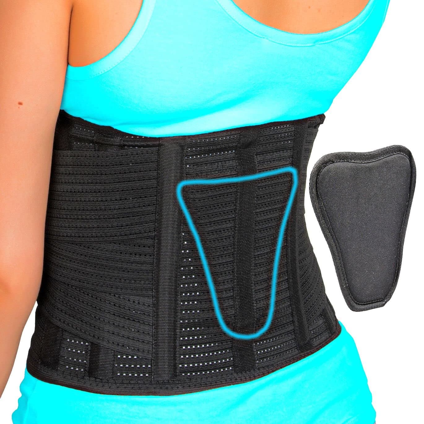 AVESTON Back Brace for Lower Back Pain Relief 6 ribs Belt with Lumbar Pad Support for Men/Women Light Thin Orthopedic Rigid Adjustable Supporter for Herniated Disc - Belly Size 25–33" Small