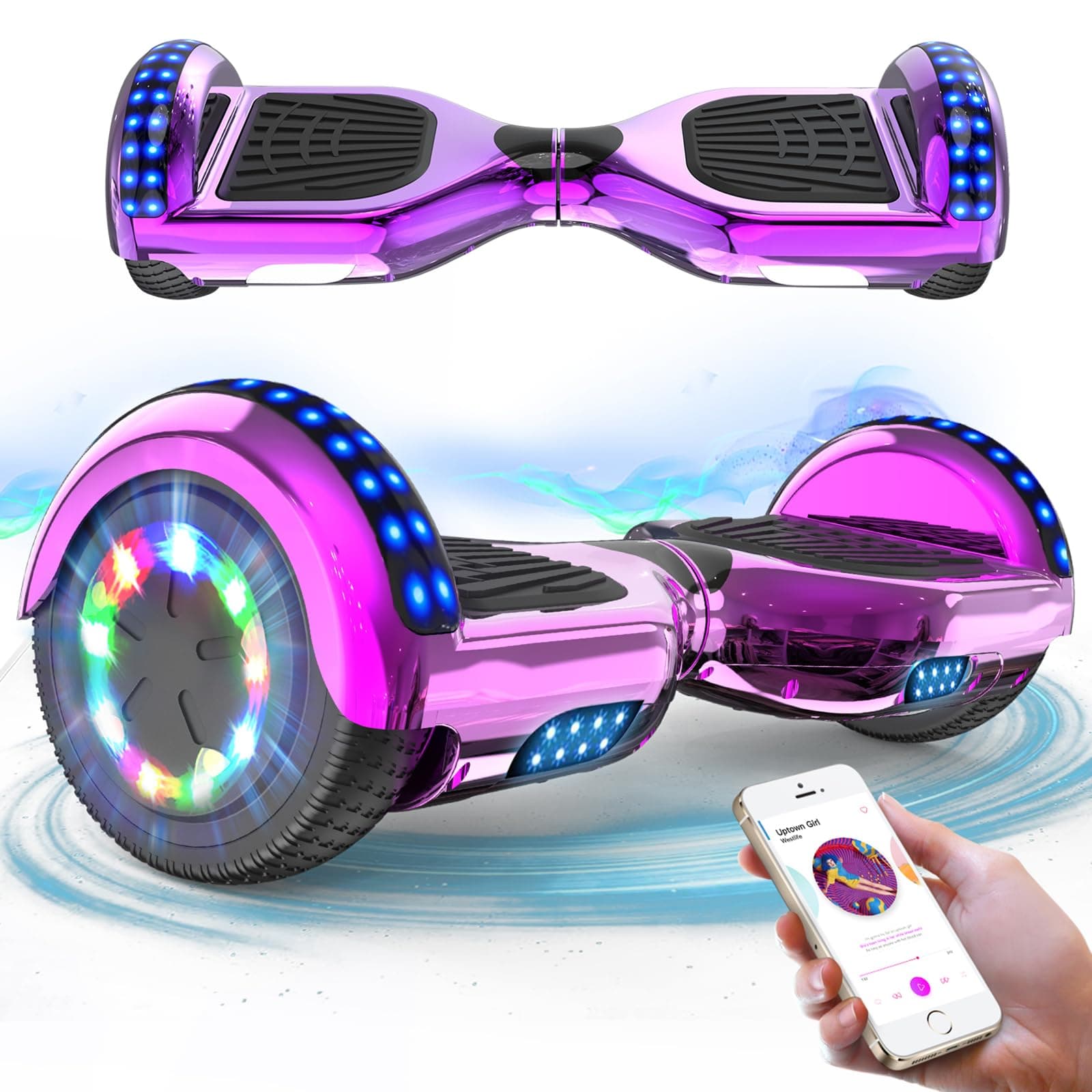 RCB Hoverboards for Kids and Adults 6.5 inch, Hoverboards with Bluetooth - Speaker - Colorful LED Lights, Hover Board Gift for Kids and Teenager