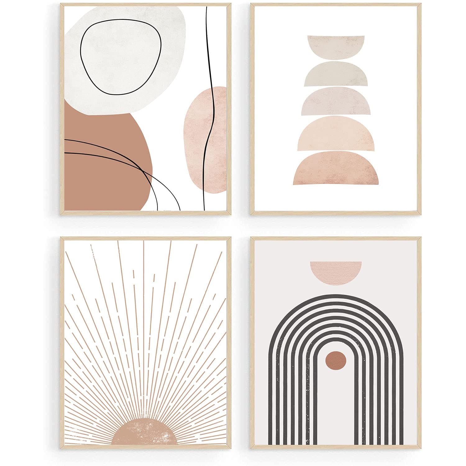 ASTRDECOR Minimalist Boho Wall Art Mid Century Modern Decor Geometric Sun Rising Beige Abstract Wall Art Boho Prints Modern Art Wall Decor (8x10inch UNFRAMED)