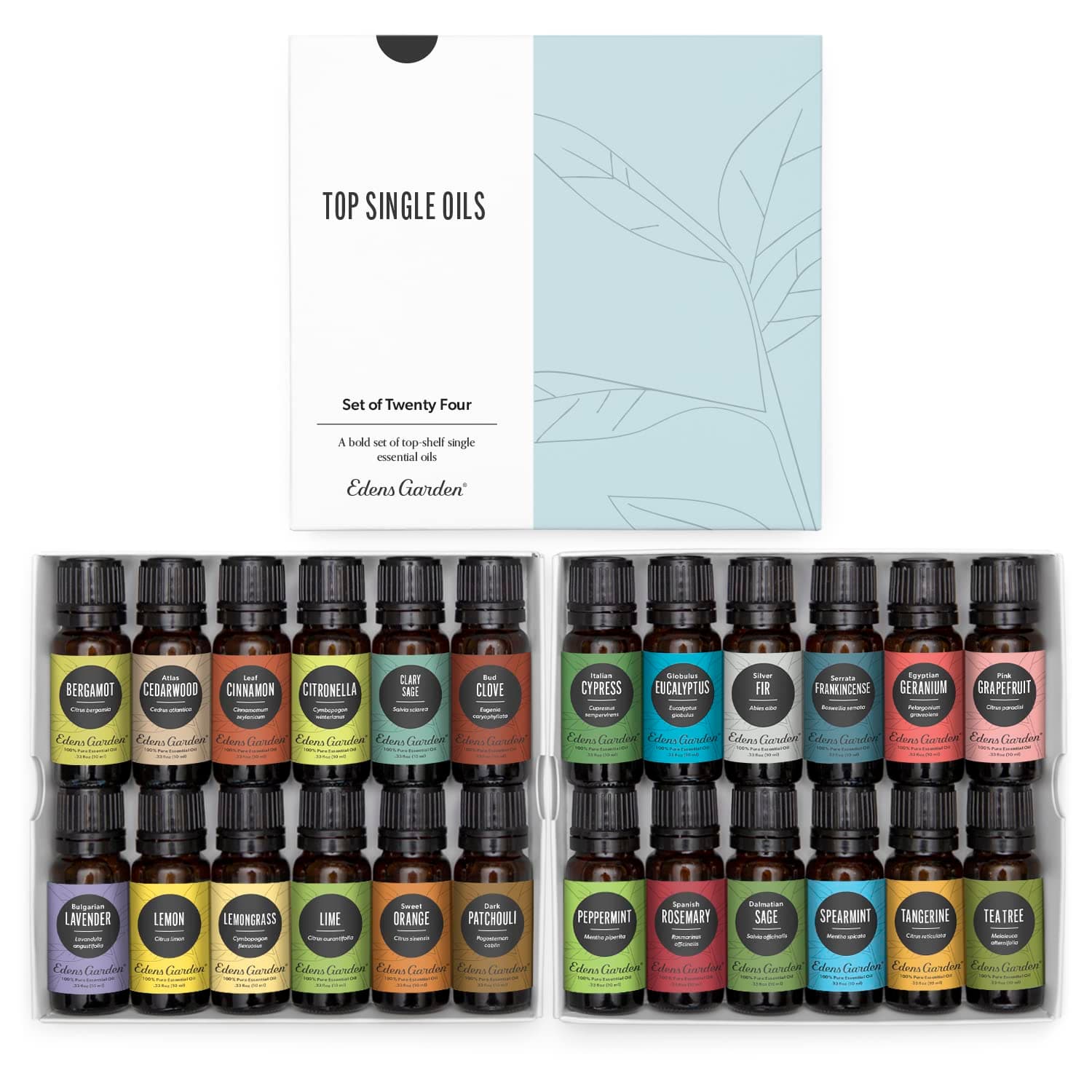 Essential Oils Top 24 Set – 100% Pure Therapeutic Grade, Undiluted, Natural Aromatherapy Scents Kit for Diffusers, Massage & Yoga – Relaxing Holiday Gift for Men & Women, 10 ml/ 24 Pack