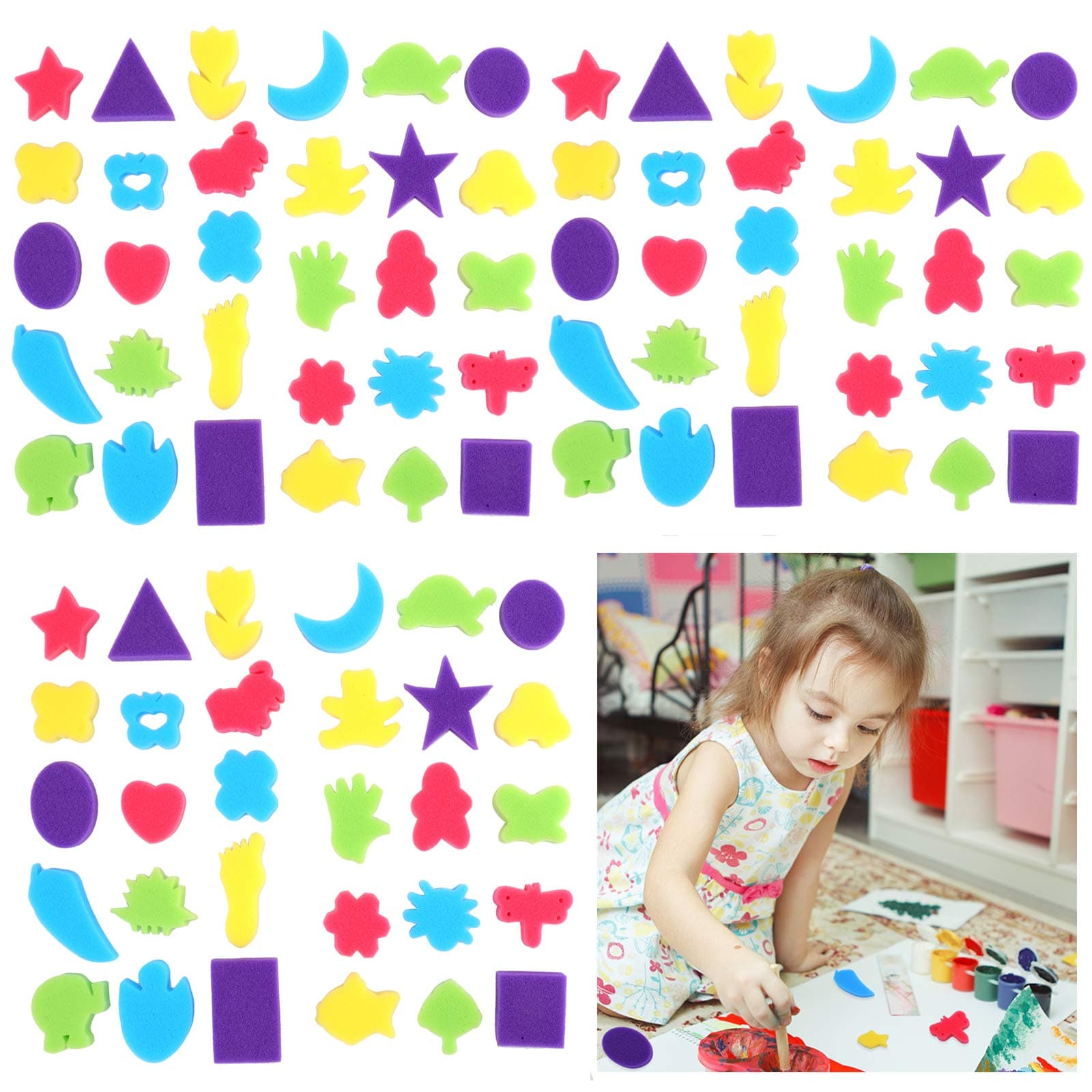 Yopay 90 Pack Painting Shapes Sponge, Assorted Pattern Painting Craft Sponge for Kids Early Learning