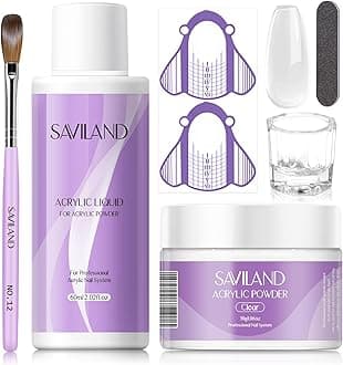 Saviland Acrylic Nail Set - 30g Clear Acrylic Powder and 60ml Acrylic Liquid Set with Acrylic Nail Brush Nail Shapes Tools Set Extension Nail Set for Beginners with Everything for Home DIY Salon