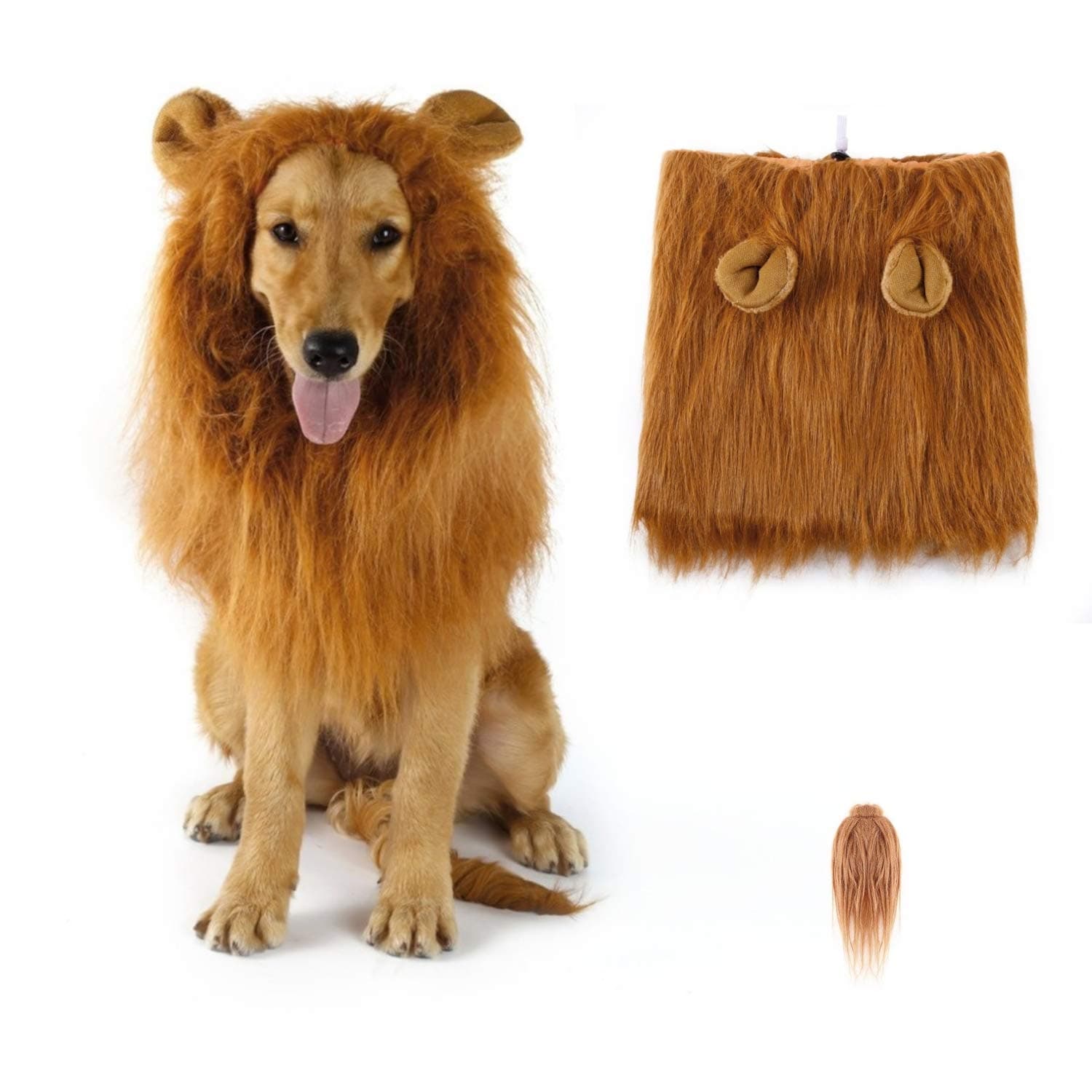 Dog Lion Mane Wig Costume with Ears & Tail, Fancy Lion Hair for Medium to Large Dogs, Halloween Costume, Party Festival Occasion