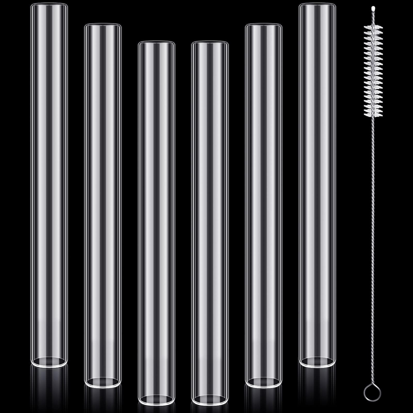 6 Pcs Borosilicate Glass Tube 12mm OD 2mm Thick Glass Blowing Tubes with Cleaning Brush (Clear,4 Inch)