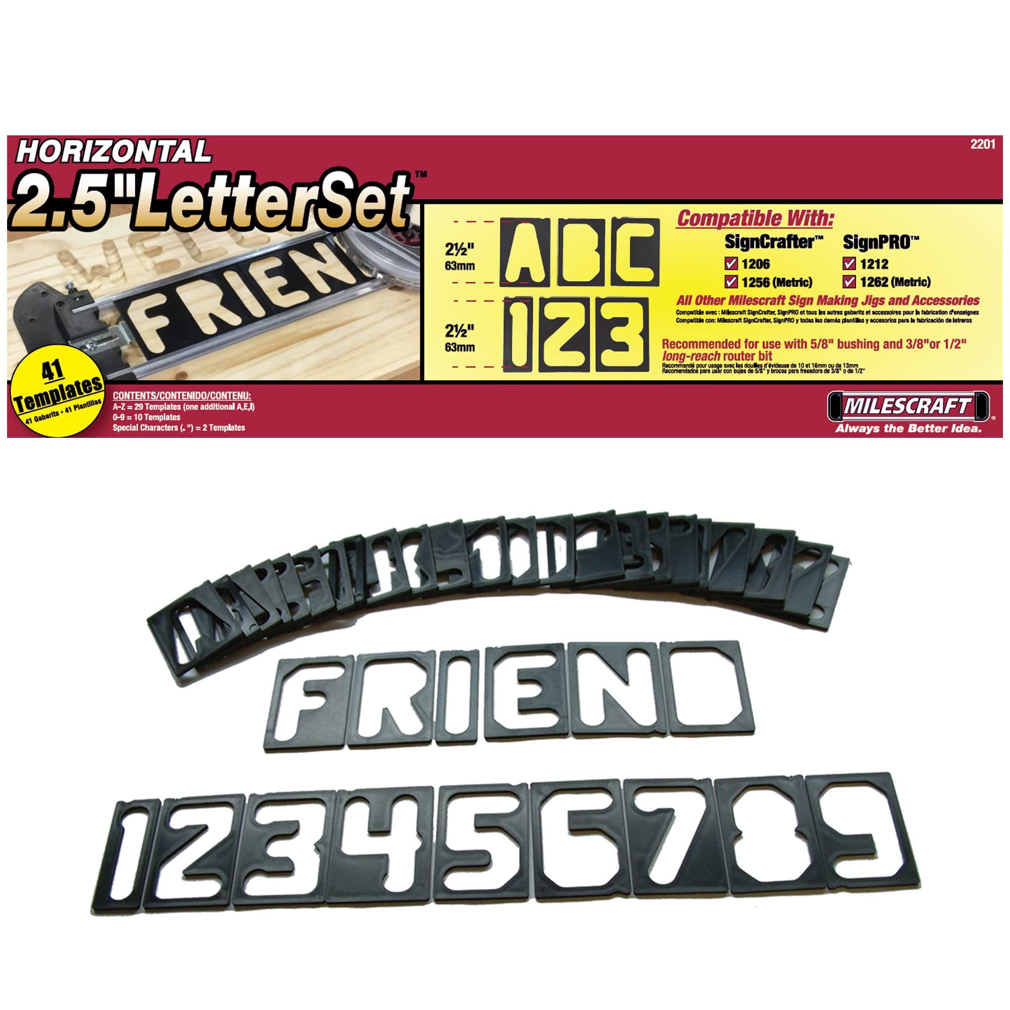 Milescraft 2201 Horizontal Character Template Set 2.5in (41 piece) Router Tem...