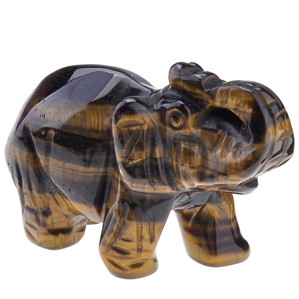 QGEM Tigers Eye Gemstone Animal Elephant Ornament Healing Energy Crystal Gift and Decor-2"
