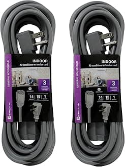 10 FT Heavy Duty Air Conditioner and Appliance Extension Cord, 14 Gauge, 15 Amp, ETL Listed, Grey (2 Pack)