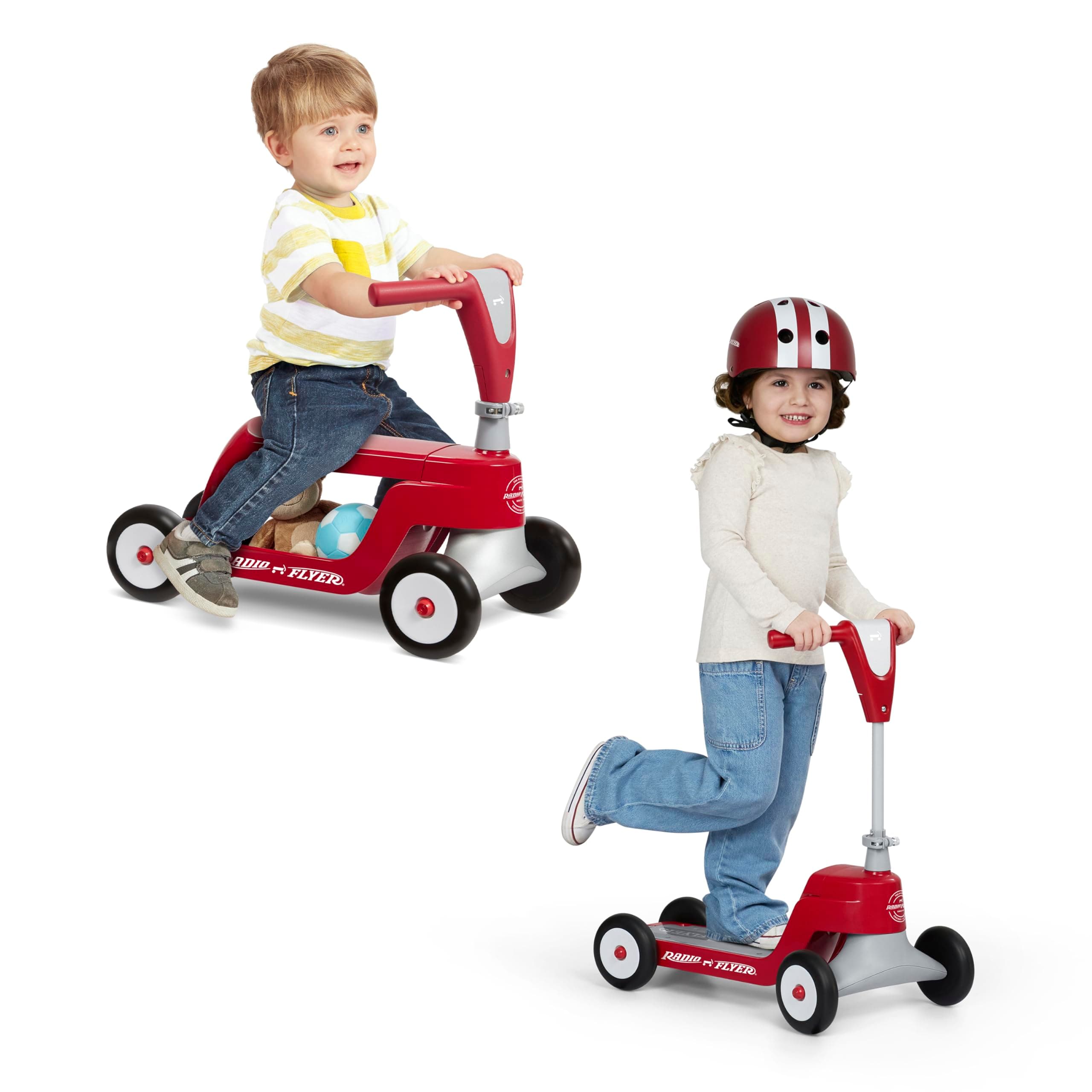 Scoot 2 Scooter, Blue/Red/Pink, for Kids Ages 1-4, Ride On Toy or 4-Wheel Kids Scooter, Durable Wheels and Frame, Converts Easily with Flip Deck, Toddler Ride On Toys (Amazon Exclusive)