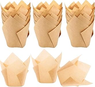 STARUBY 150pcs Tulip Cupcake Liners Natural Baking Cups Muffin Paper Liner Grease-Proof Wrappers for Wedding, Birthday Party, Standard Size, Natural Color