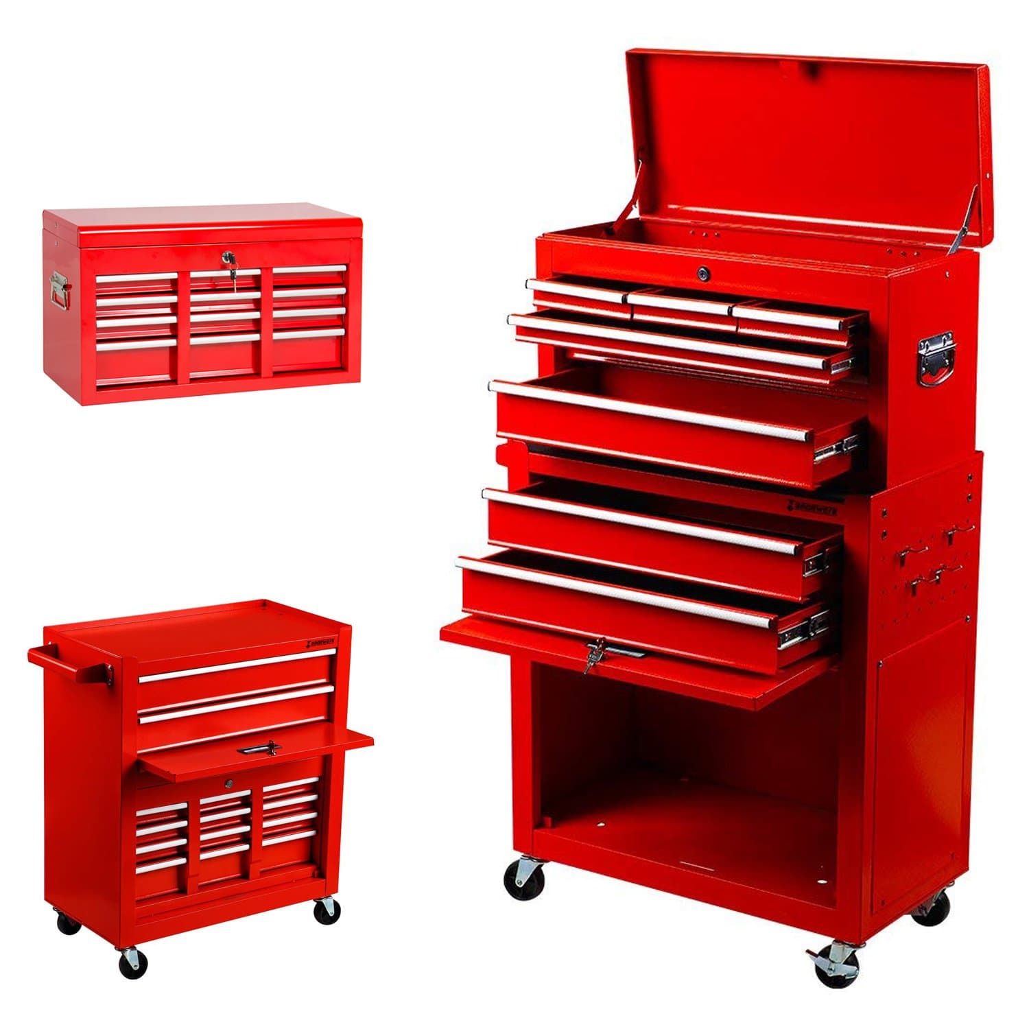 Tool Box, Portable and Storage System Tool Chest Cabinet Sliding Drawers Rolling Toolbox Organizer, Red